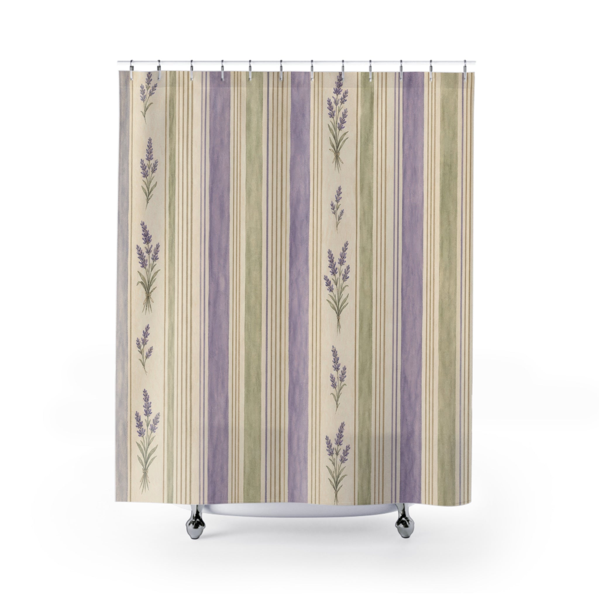 French Country Botanical Stripe Shower Curtain