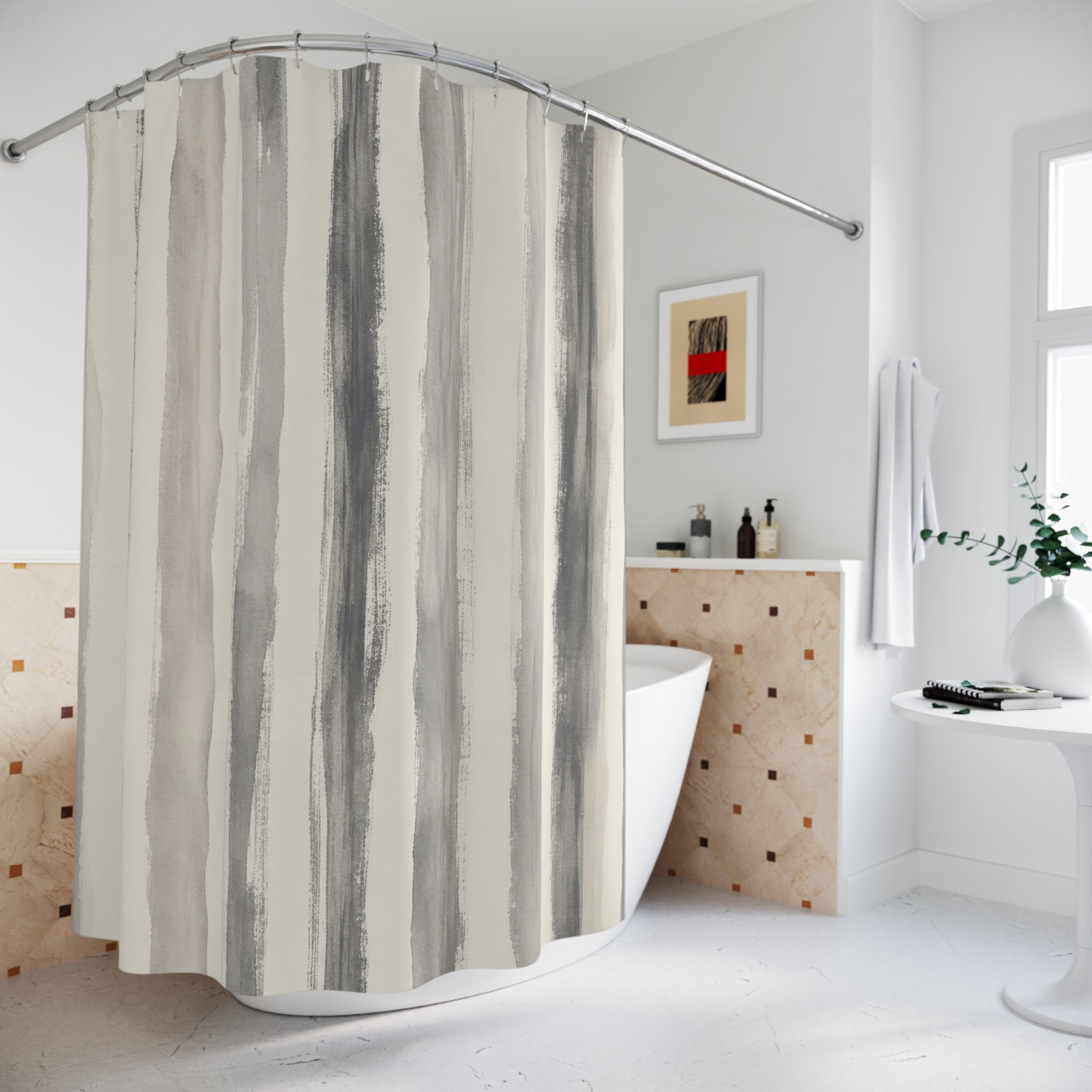 Charcoal Watercolor Stripe Shower Curtain