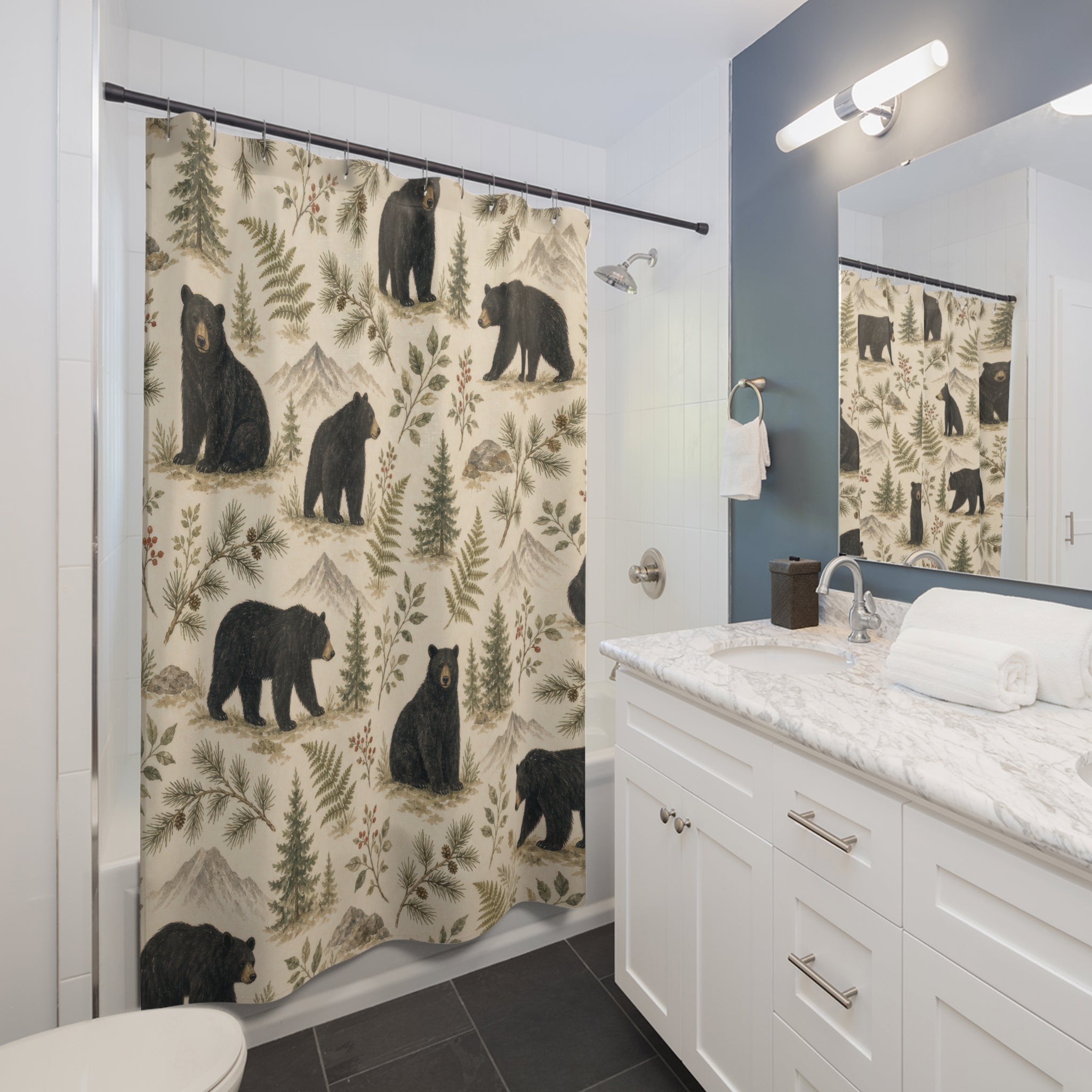 Black Woodland Bear Shower Curtain