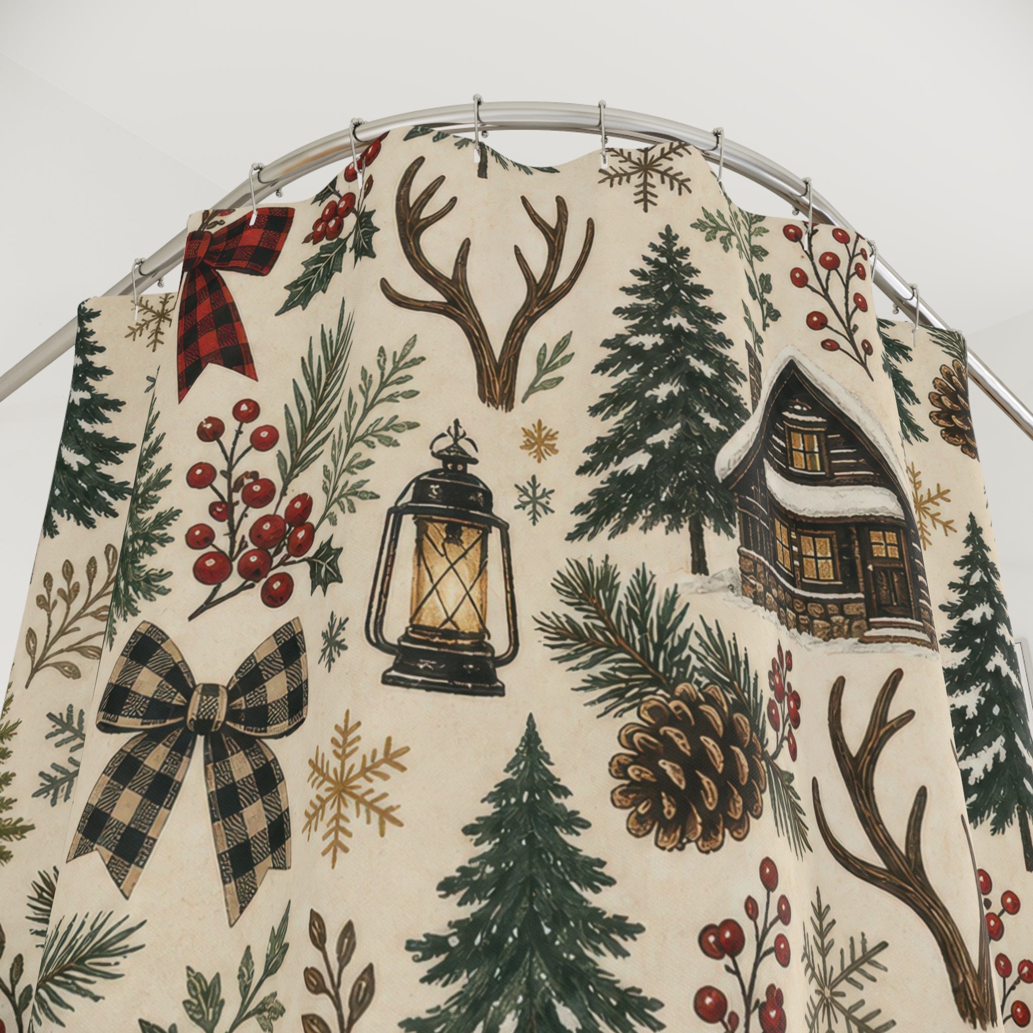 Woodland Cabin Tree Shower Curtain
