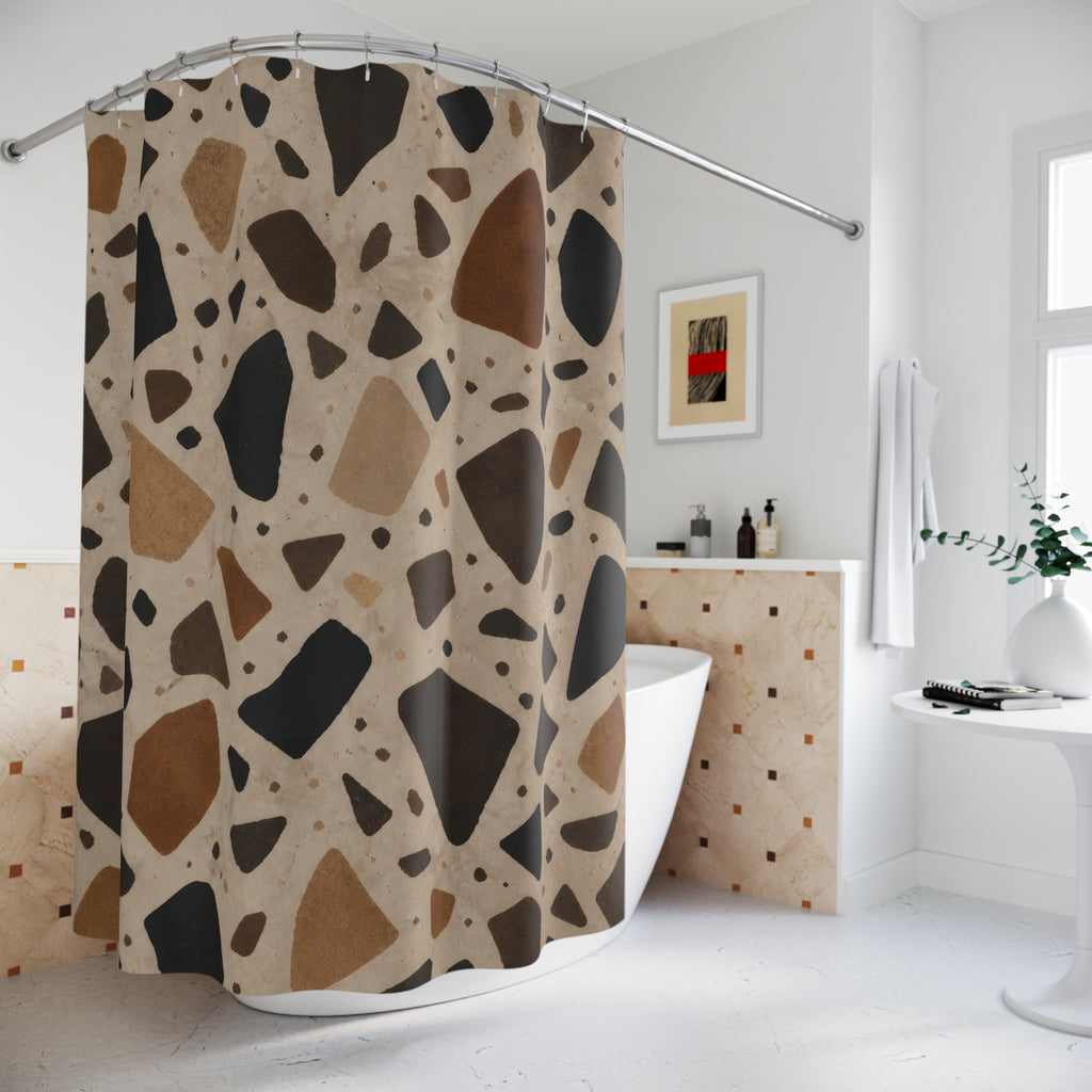 Black Brown Speckled Stone Shower Curtain