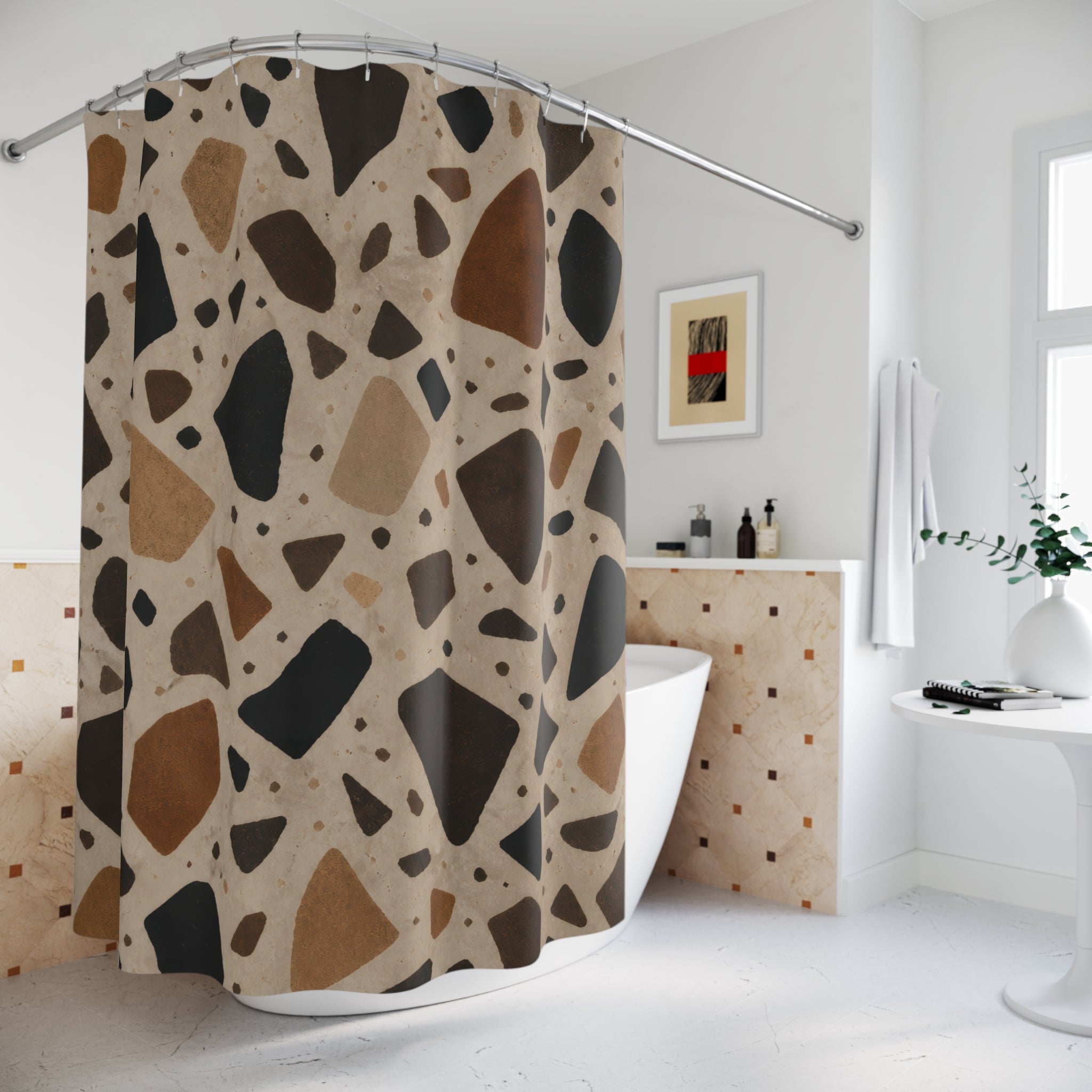 Black Brown Speckled Stone Shower Curtain