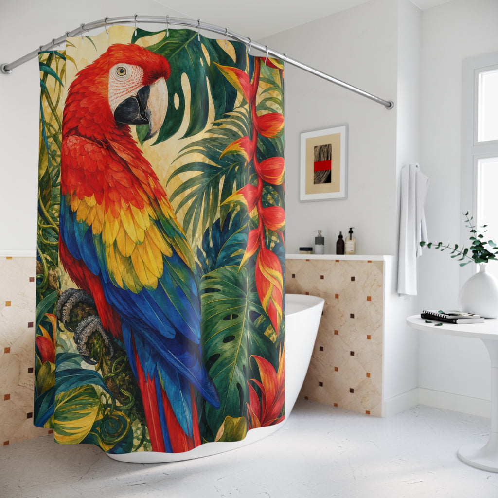 Scarlet Macaw Tropical Garden Shower Curtain