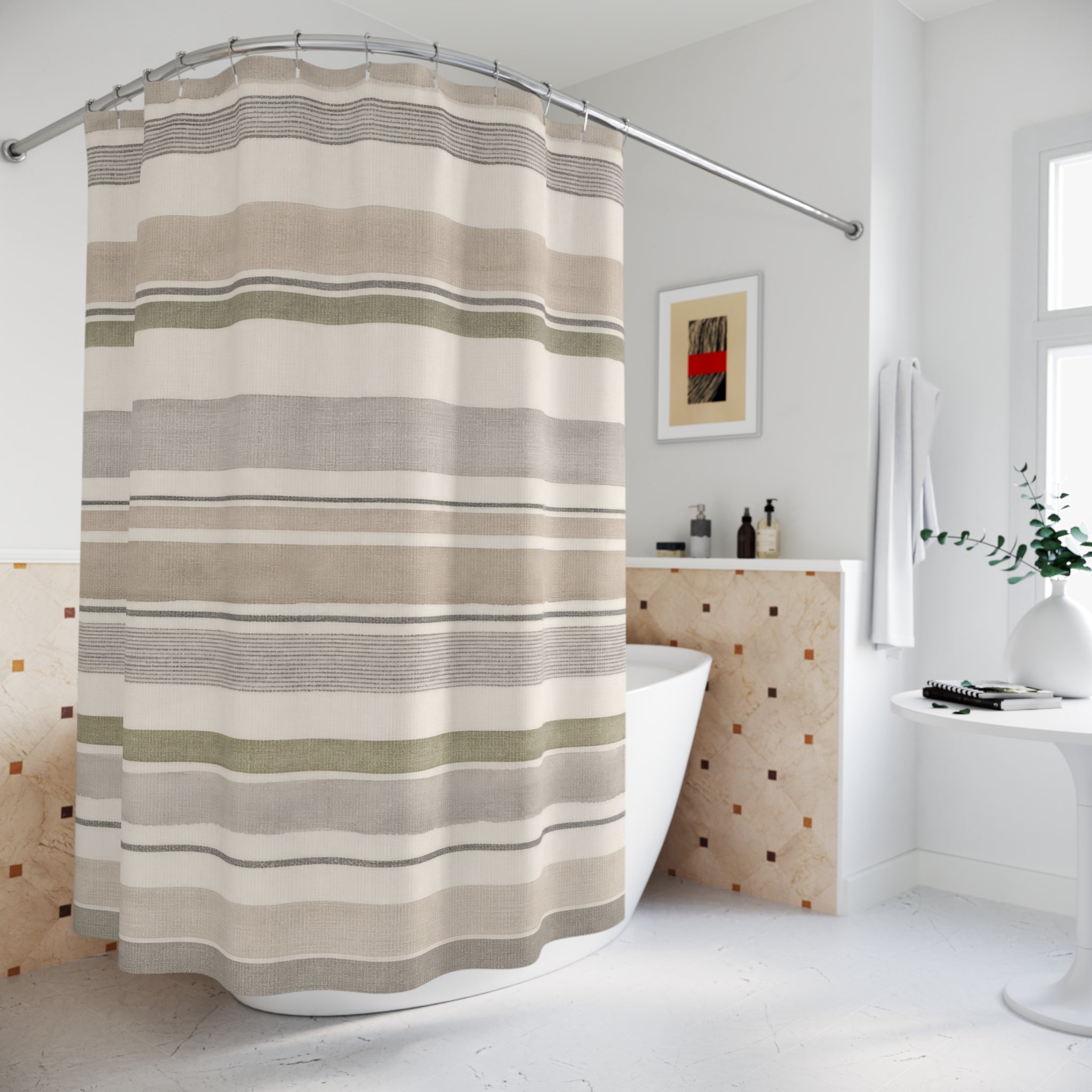 Gray Taupe Horizontal Stripe Shower Curtain