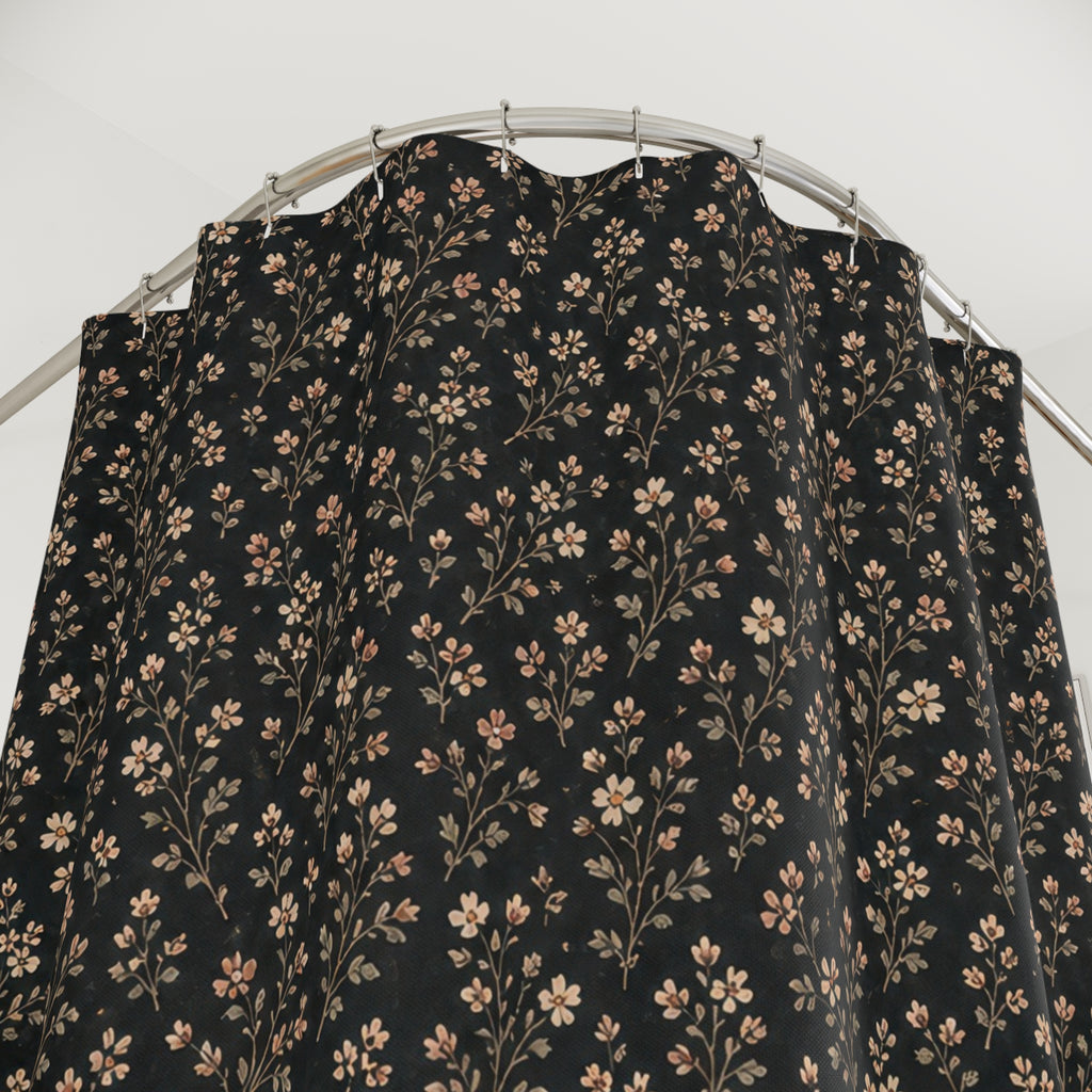 Black Ditsy Floral Shower Curtain, Black Floral Moody Bathroom Decor, Tiny Flower Bath Curtain, Guest Bathroom Decor, Small Bathroom Decor