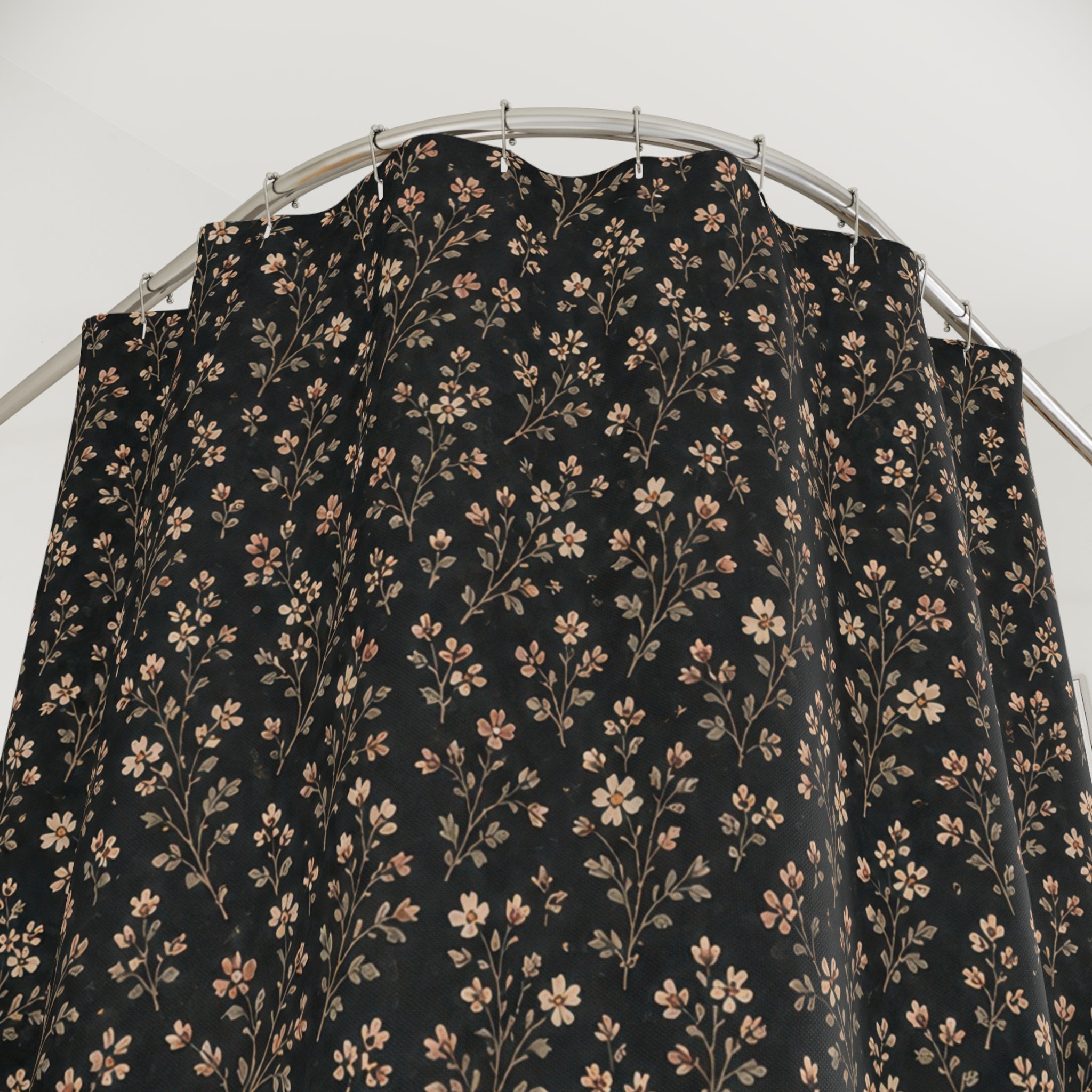 Black Ditsy Floral Shower Curtain, Black Floral Moody Bathroom Decor, Tiny Flower Bath Curtain, Guest Bathroom Decor, Small Bathroom Decor