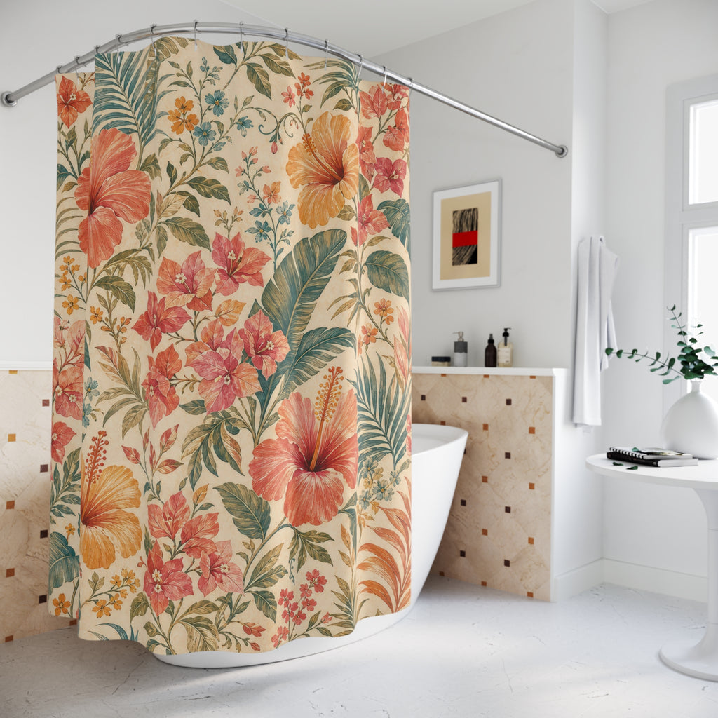 Hibiscus Palm Tropical Floral Shower Curtain