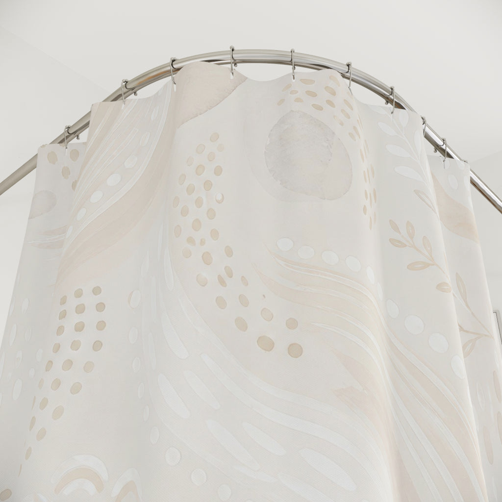 White Boho Shower Curtain, Paisley Abstract Bath Decor, Ivory Swirl Pattern, Cream Guest Bathroom Decor, Soft Neutral Style, White Style