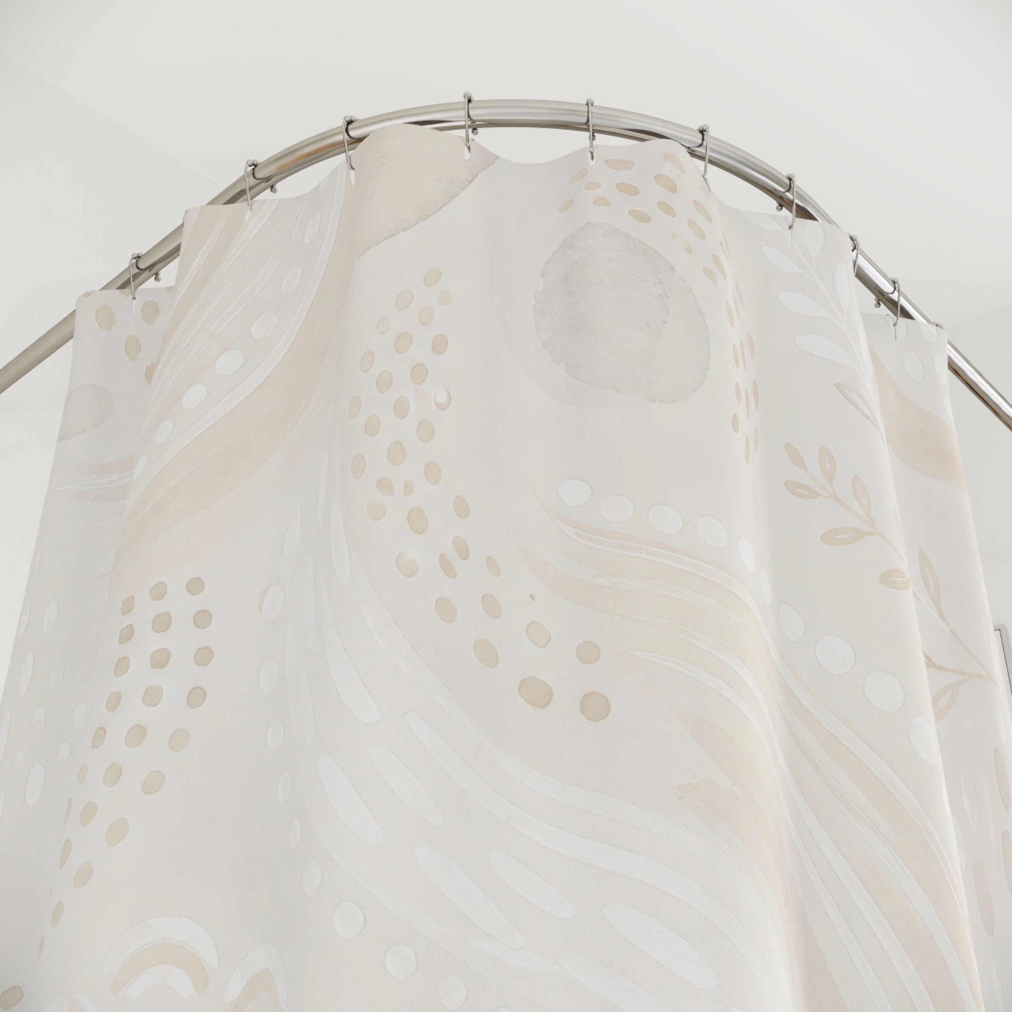 White Boho Shower Curtain, Paisley Abstract Bath Decor, Ivory Swirl Pattern, Cream Guest Bathroom Decor, Soft Neutral Style, White Style
