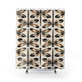 Black and tan geometric dragonflies on ivory shower curtain with full front view