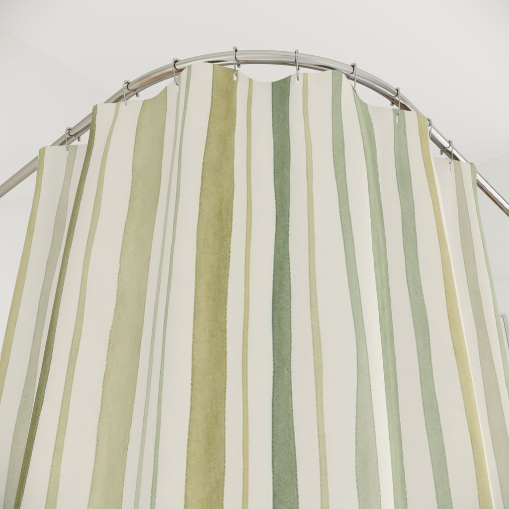 Loose Sage Green Olive Stripe Shower Curtain