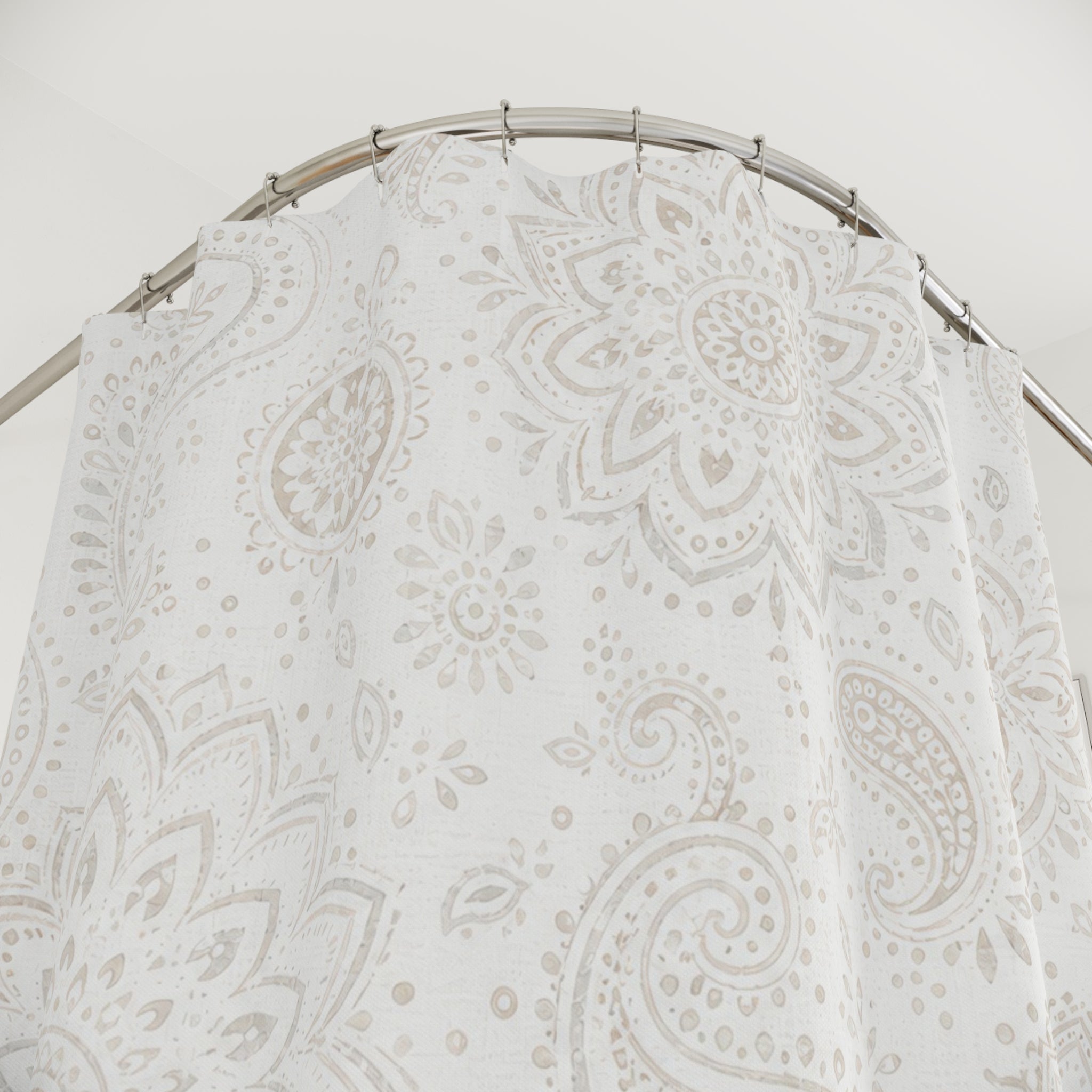 White Boho Mandala Shower Curtain