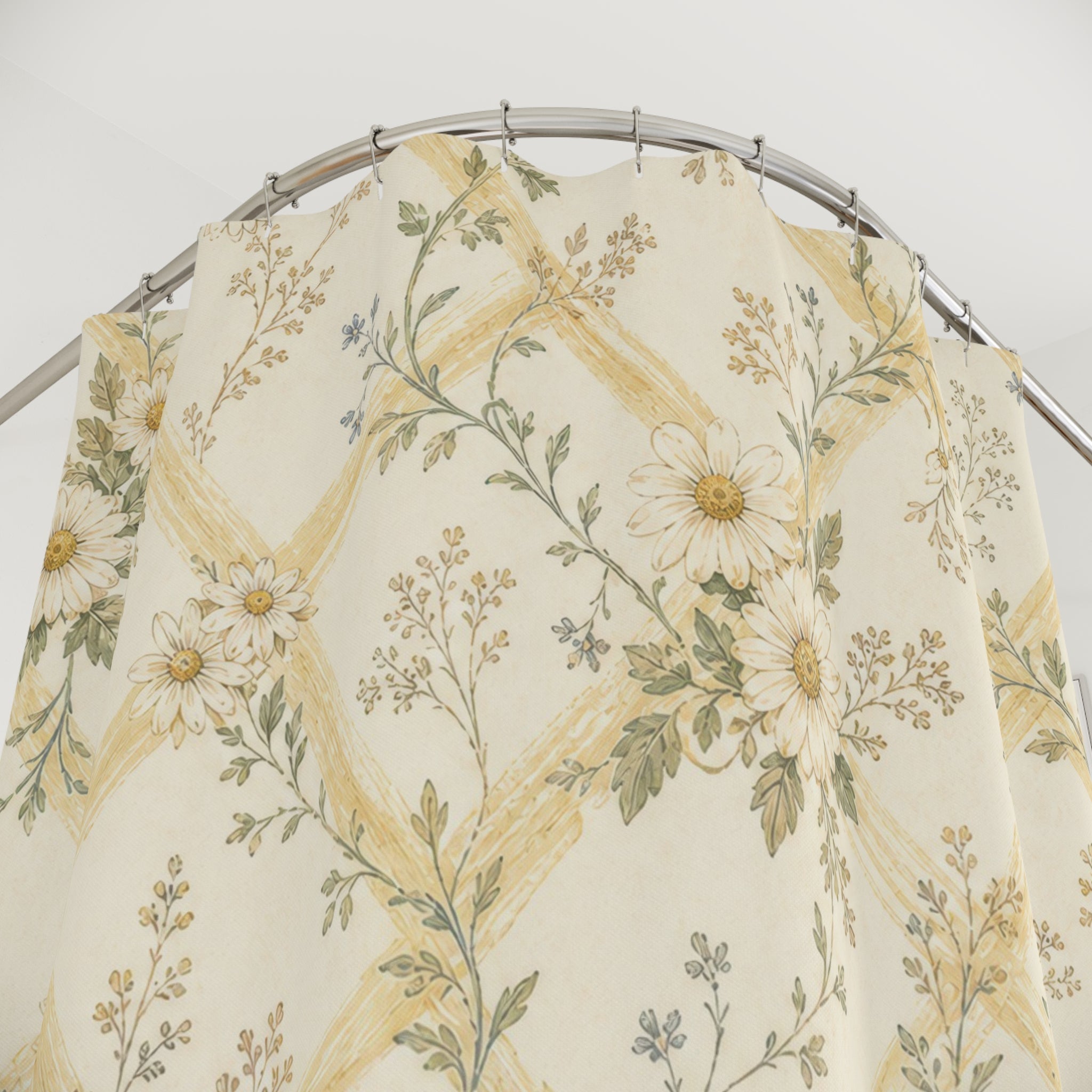 Yellow Floral Lattice Farmhouse Shower Curtain