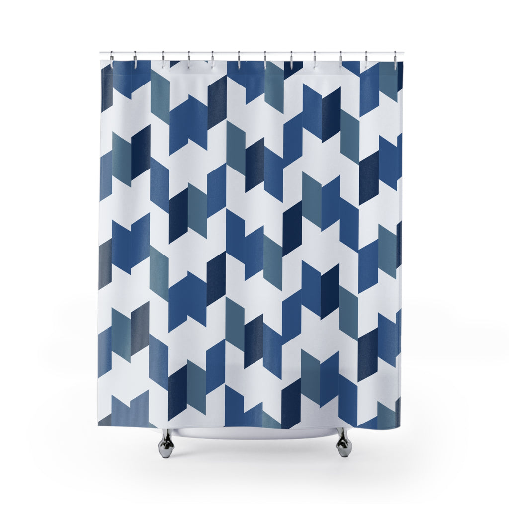 Navy and Steel Blue Herringbone Shower Curtain