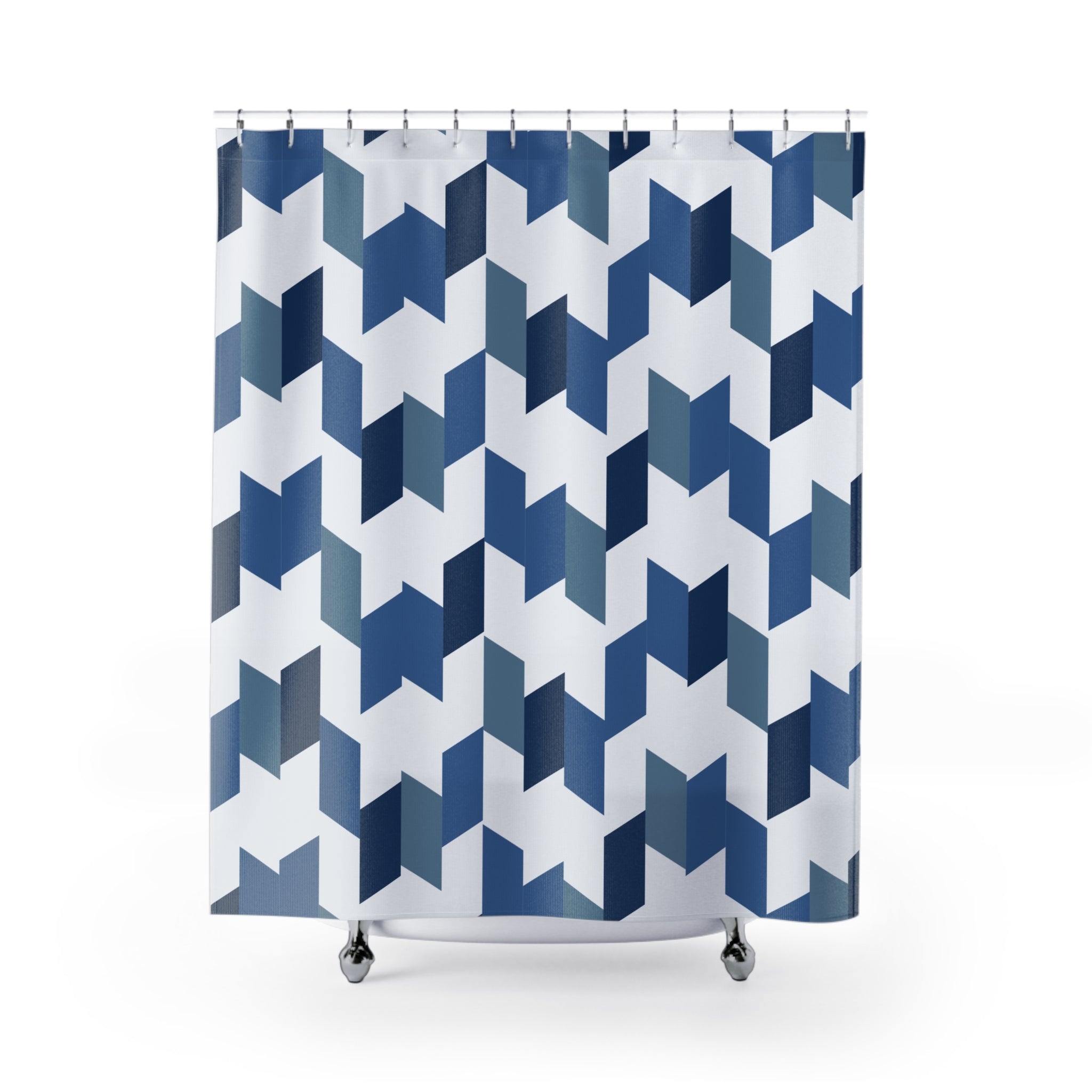 Navy and Steel Blue Herringbone Shower Curtain