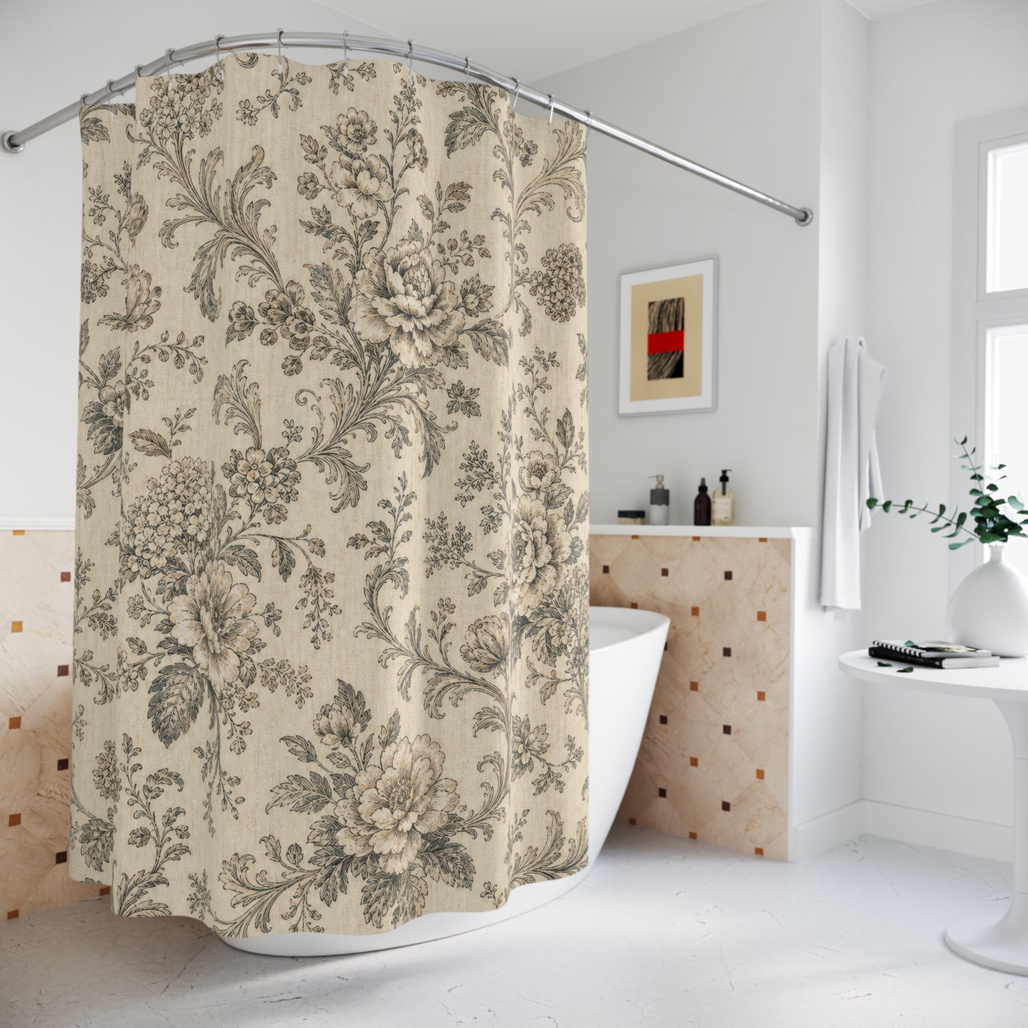 Black Transferware Toile Shower Curtain