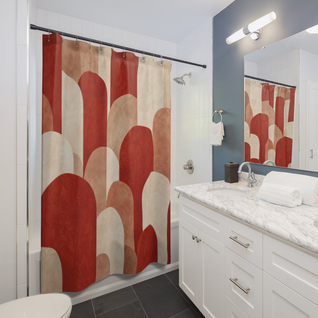 Geometric Arch Red and White Shower Curtain