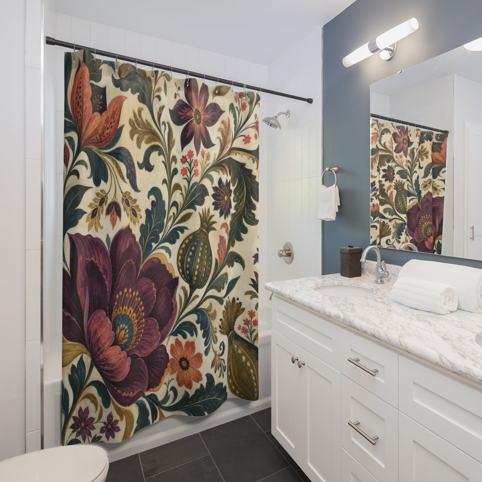 Jewel Tone Boho Folk Floral Shower Curtain