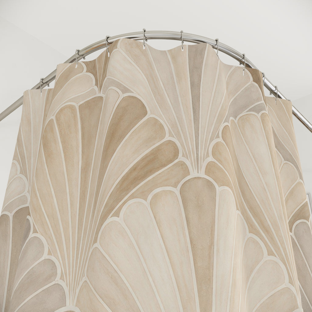 Beige Art Deco Fan Scallop Shower Curtain