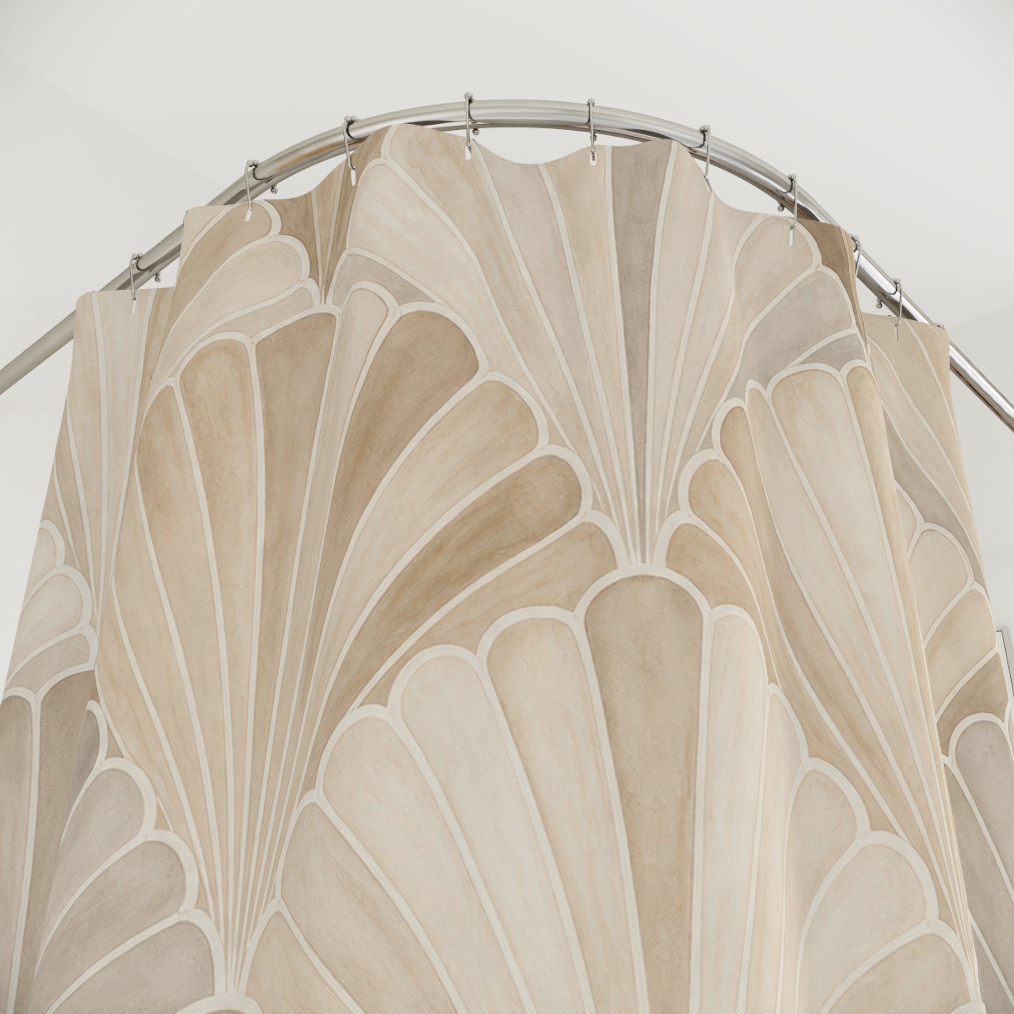 Beige Art Deco Fan Scallop Shower Curtain