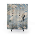 Blue Chinoiserie Crane and Magnolia Shower Curtain