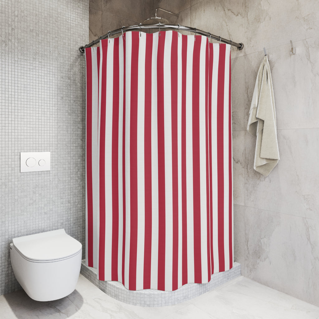 Red and White Cabana Stripe Shower Curtain