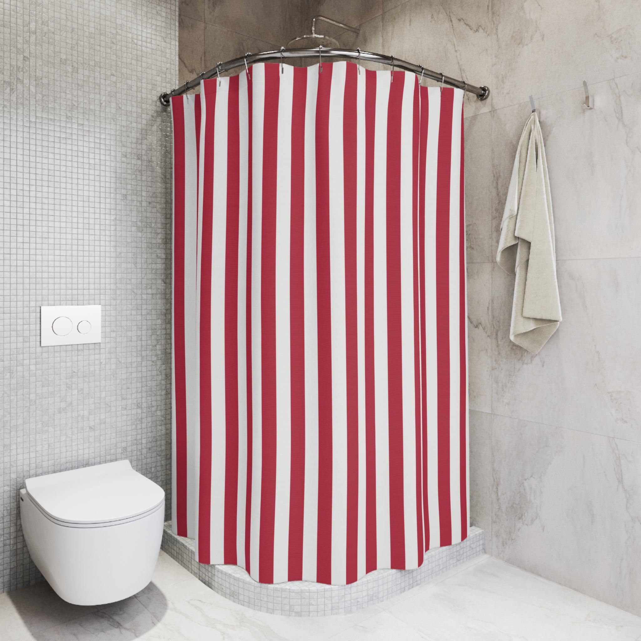 Red and White Cabana Stripe Shower Curtain