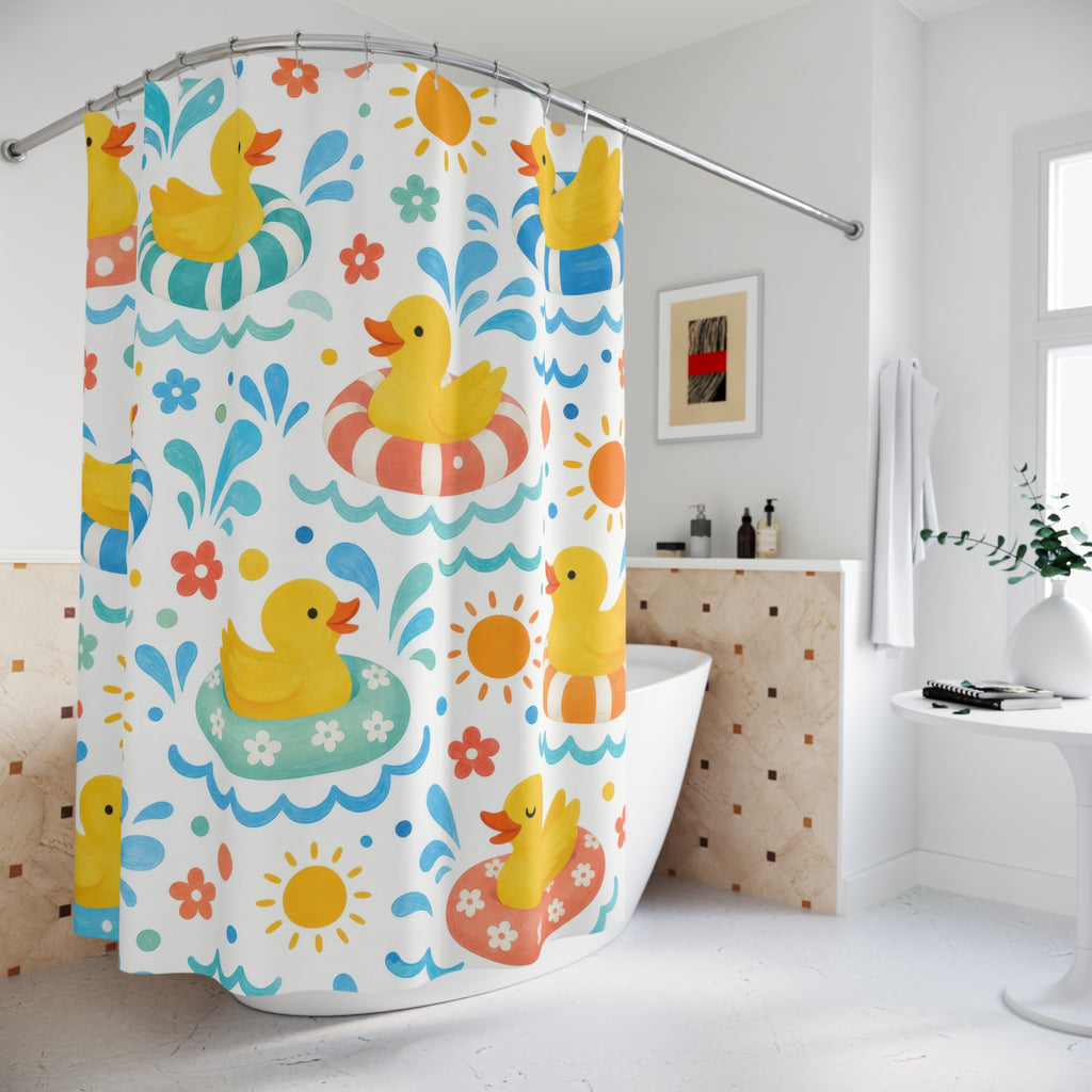 Yellow Rubber Duck Pool Shower Curtain