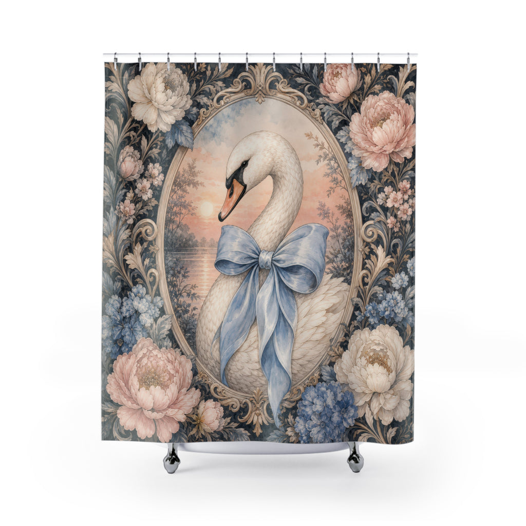 Swan Ribbon Medallion Bow Shower Curtain