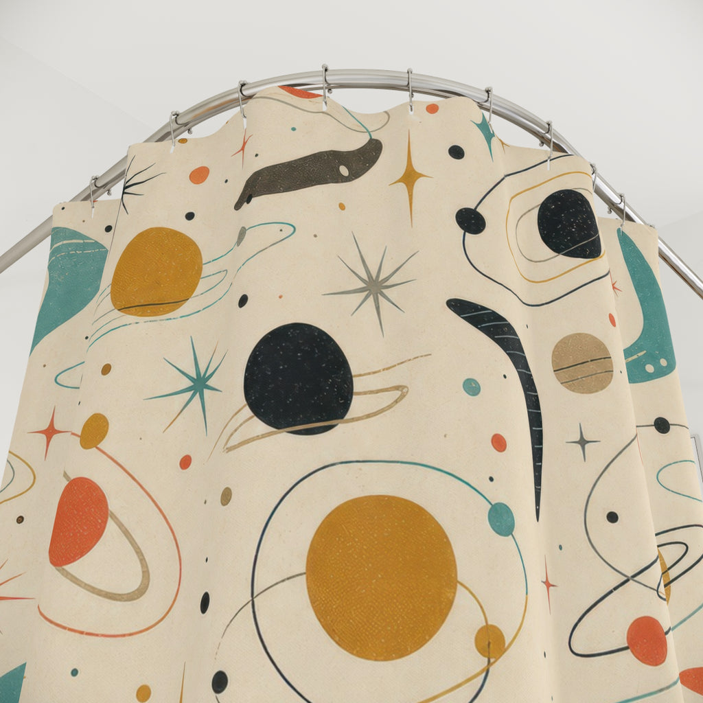 Black Retro Orbit Starburst Shower Curtain