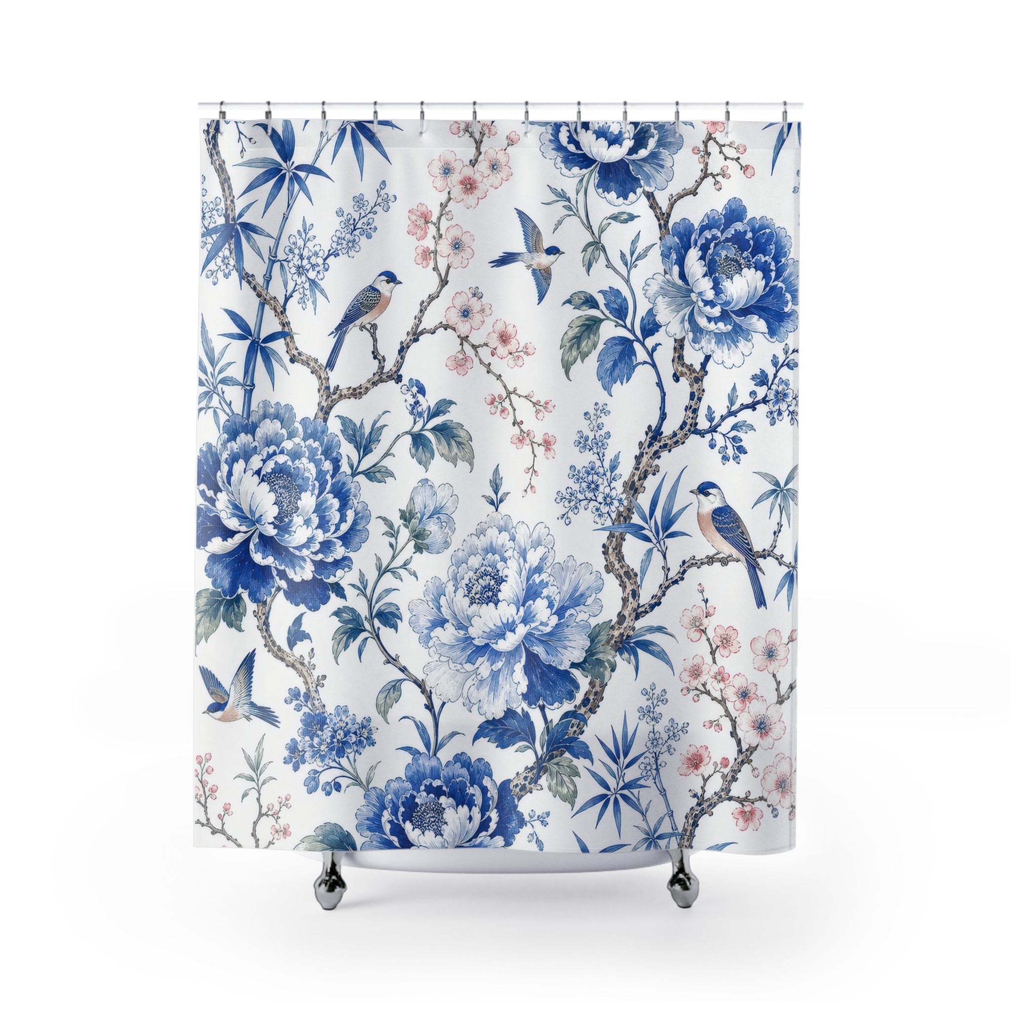 Blue Floral Toile Shower Curtain