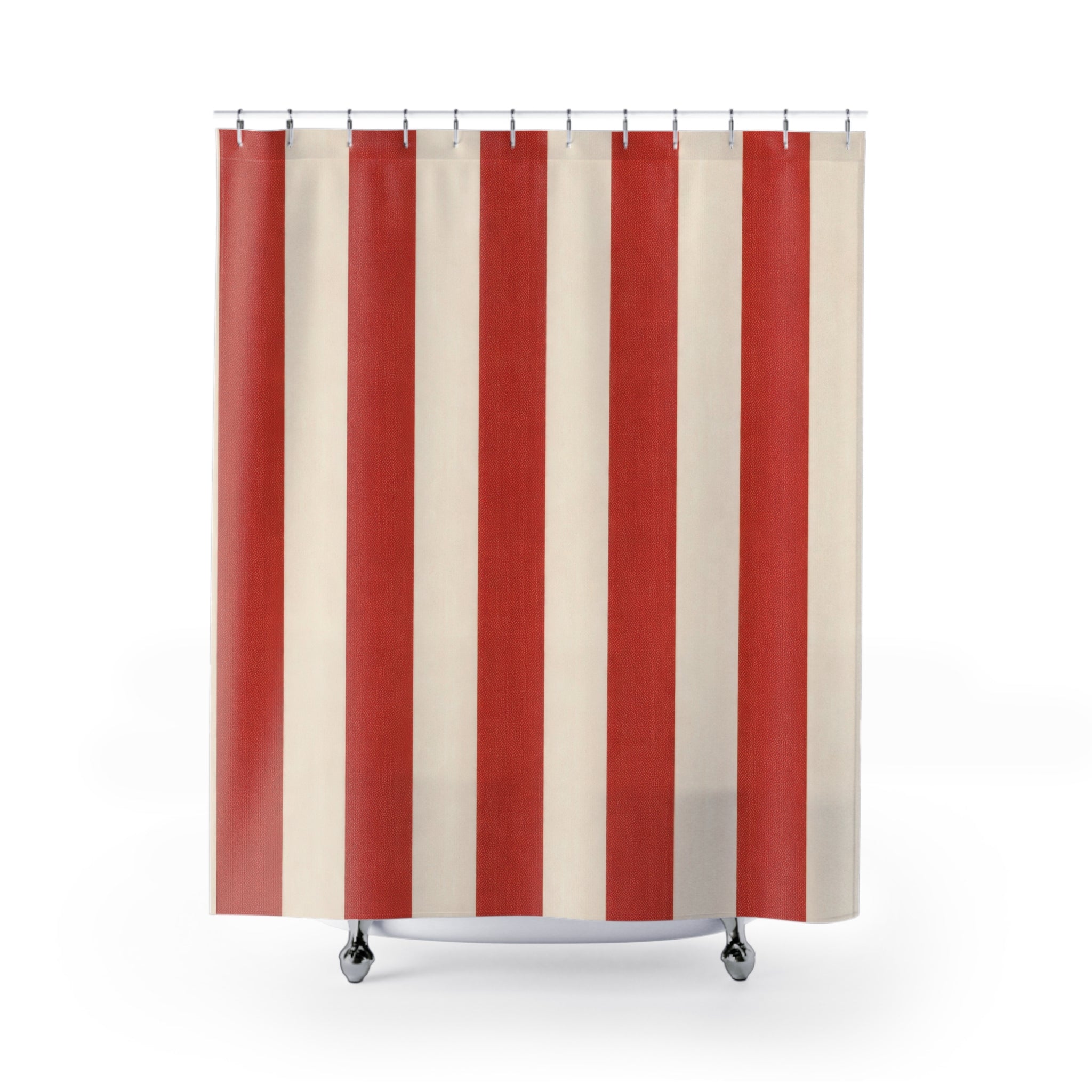 Red and White Vertical Stripe Shower Curtain