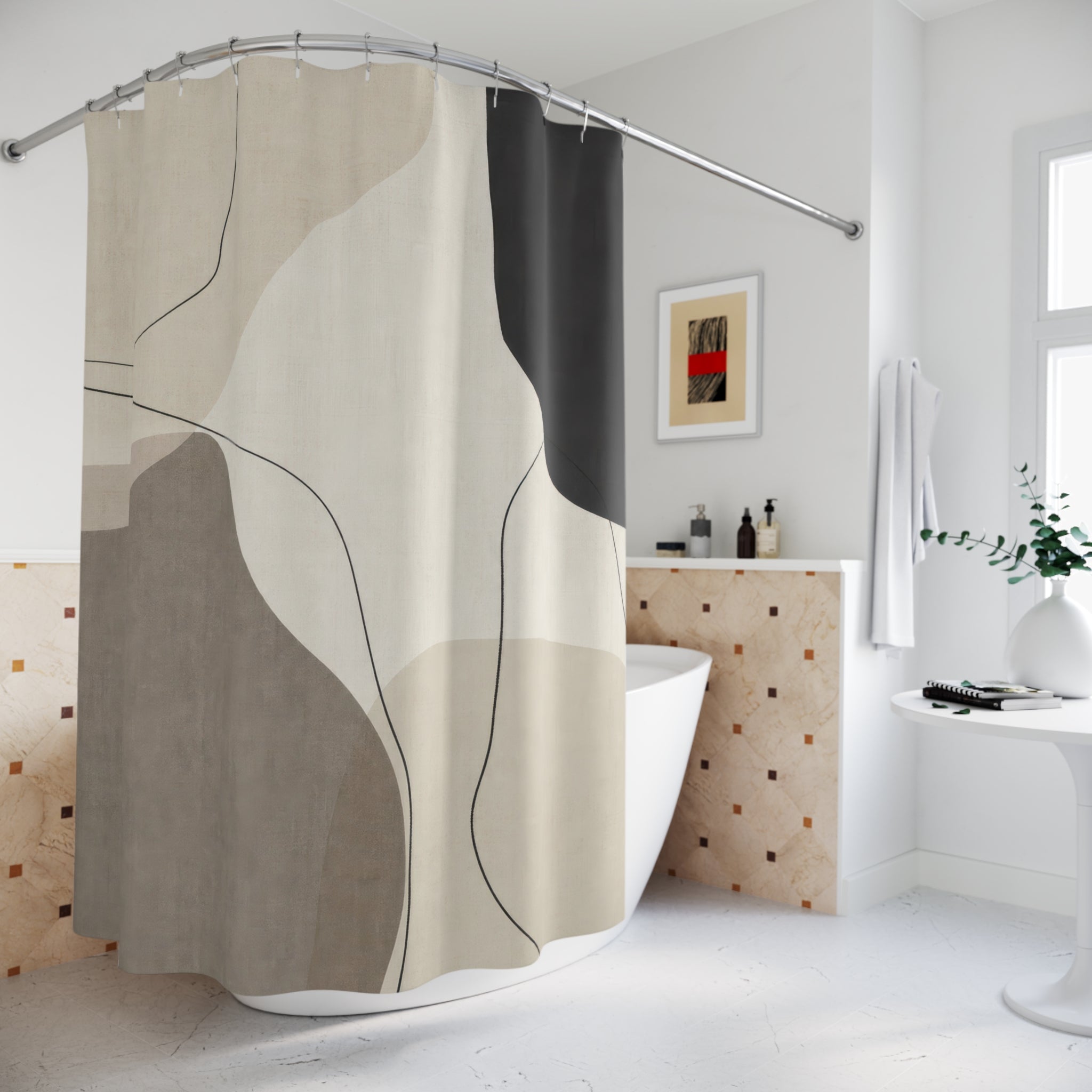 Black Beige Organic Shape Shower Curtain