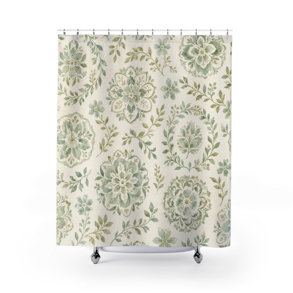 Pale Jade Medallion Print Shower Curtain