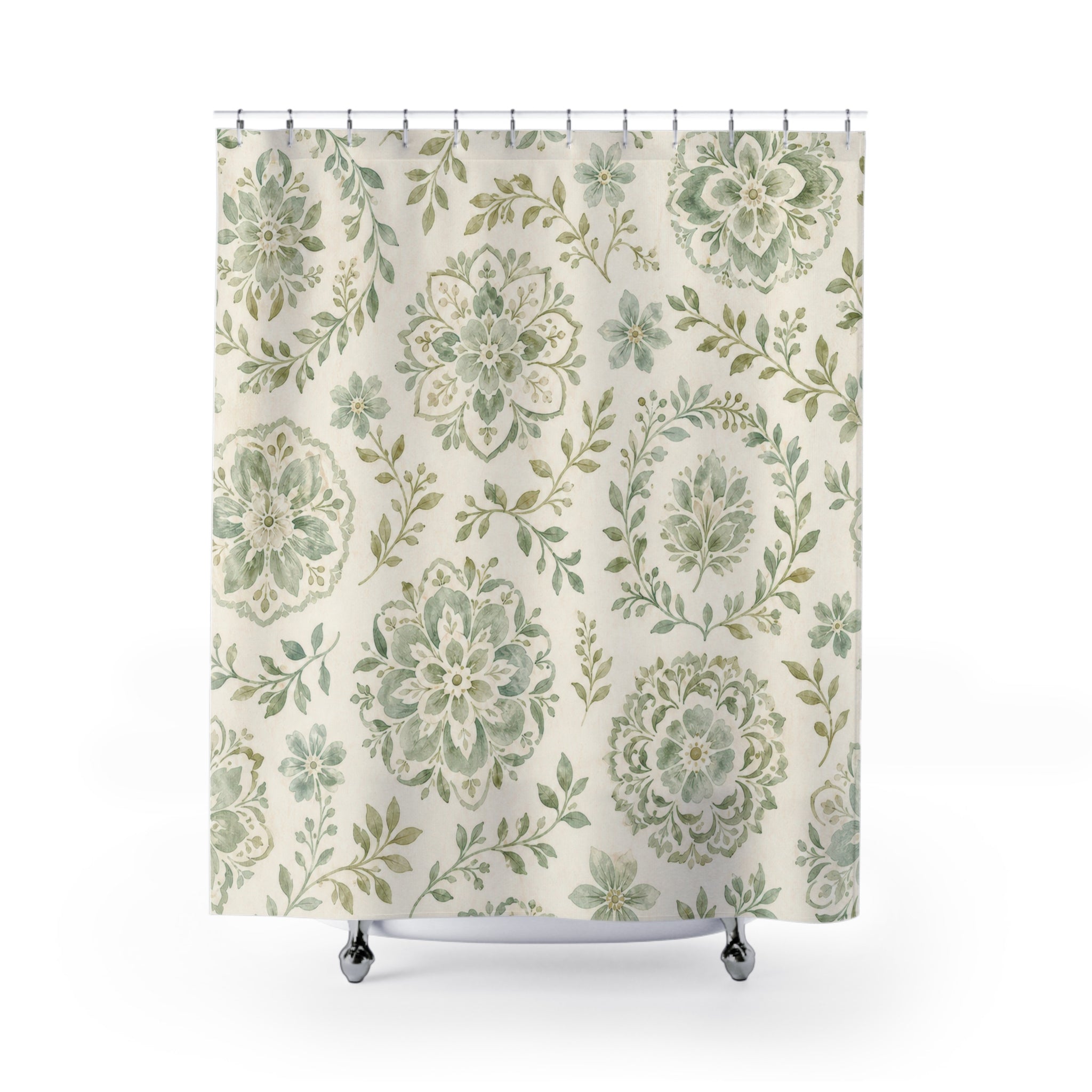 Pale Jade Medallion Print Shower Curtain