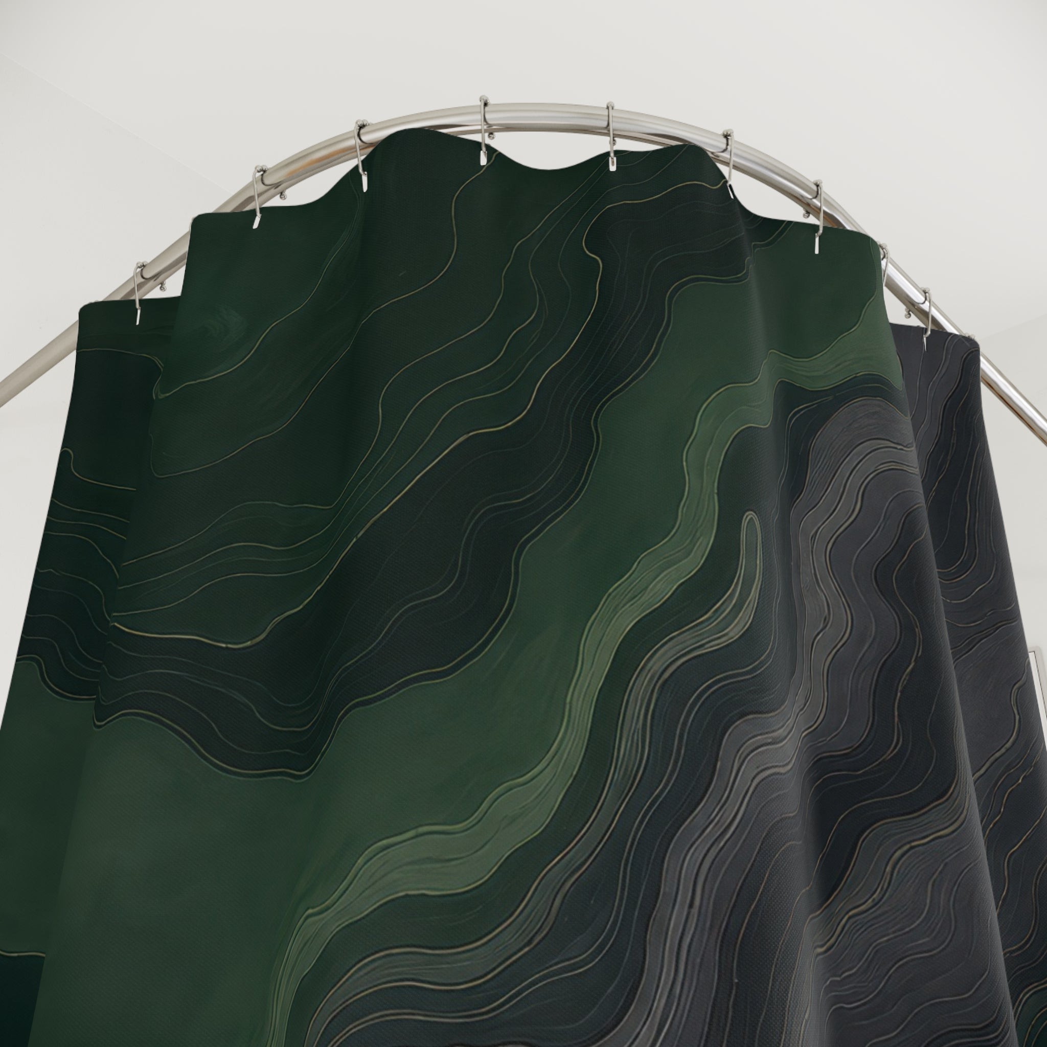 Dark Green and Dark Grey Topographic Shower Curtain