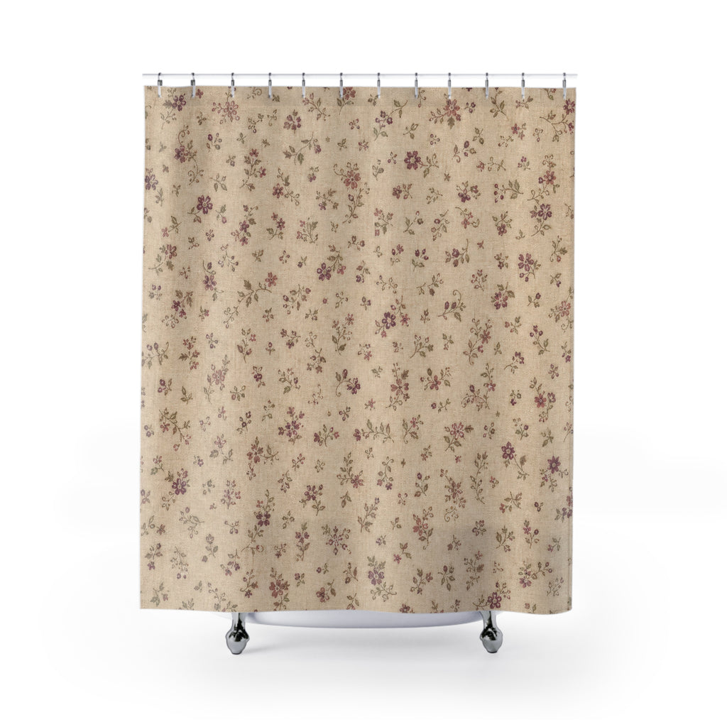 Tiny Rose Farmhouse Vintage Floral Shower Curtain