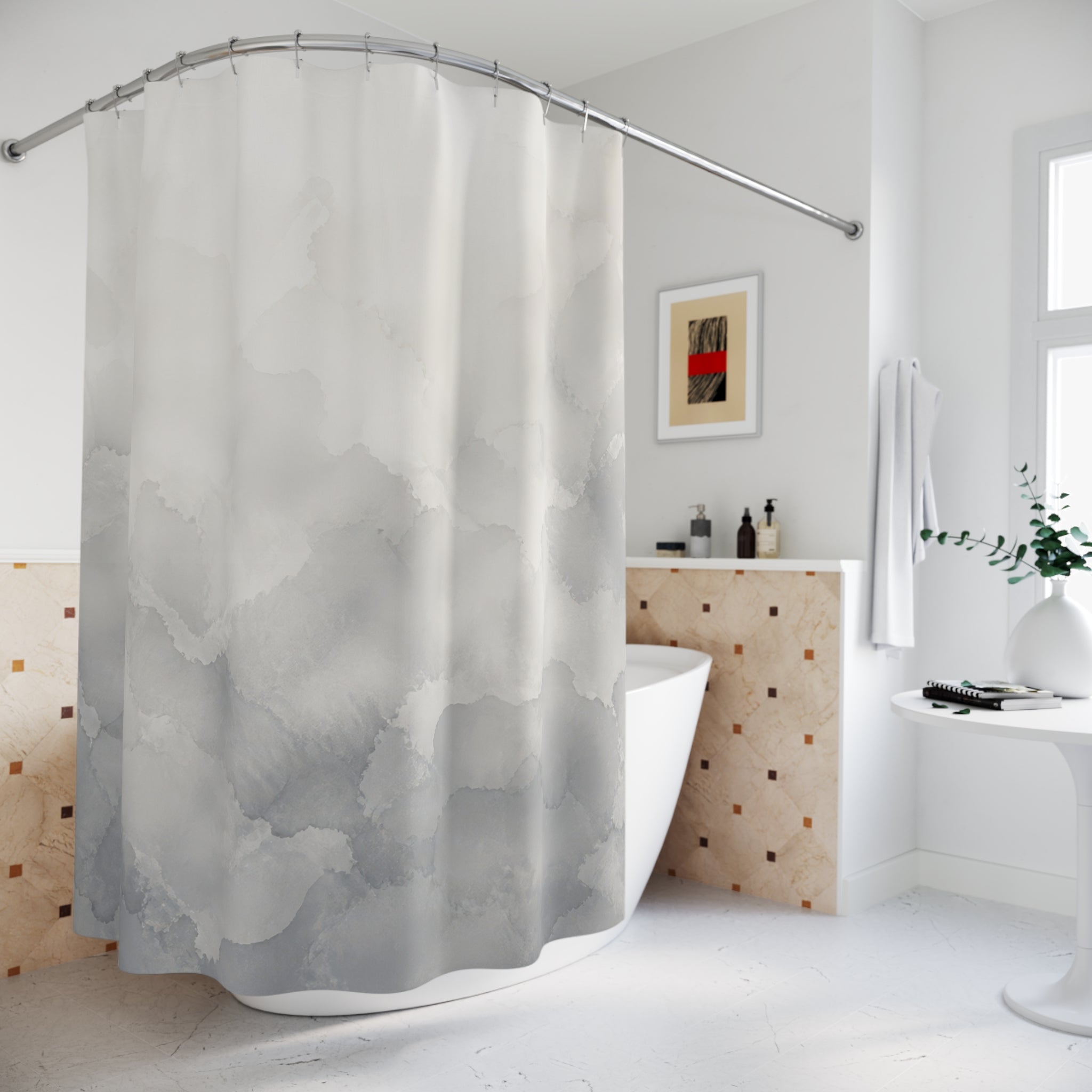 Soft Grey Watercolor Shower Curtain
