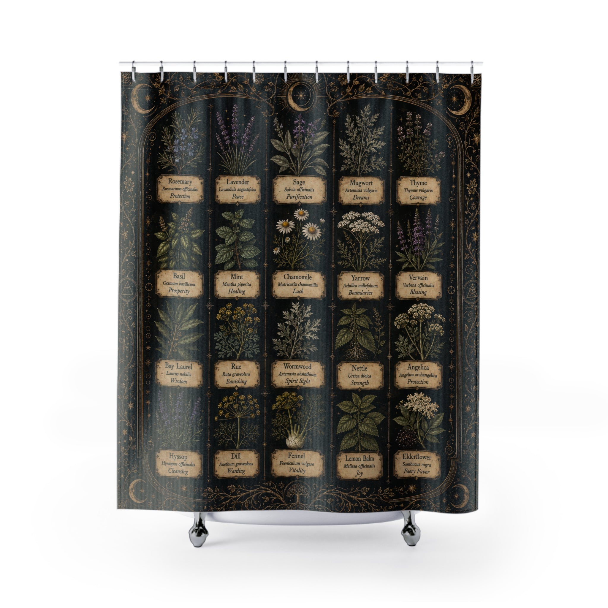 Dark Academia Shower Curtain: Apothecary Herbs