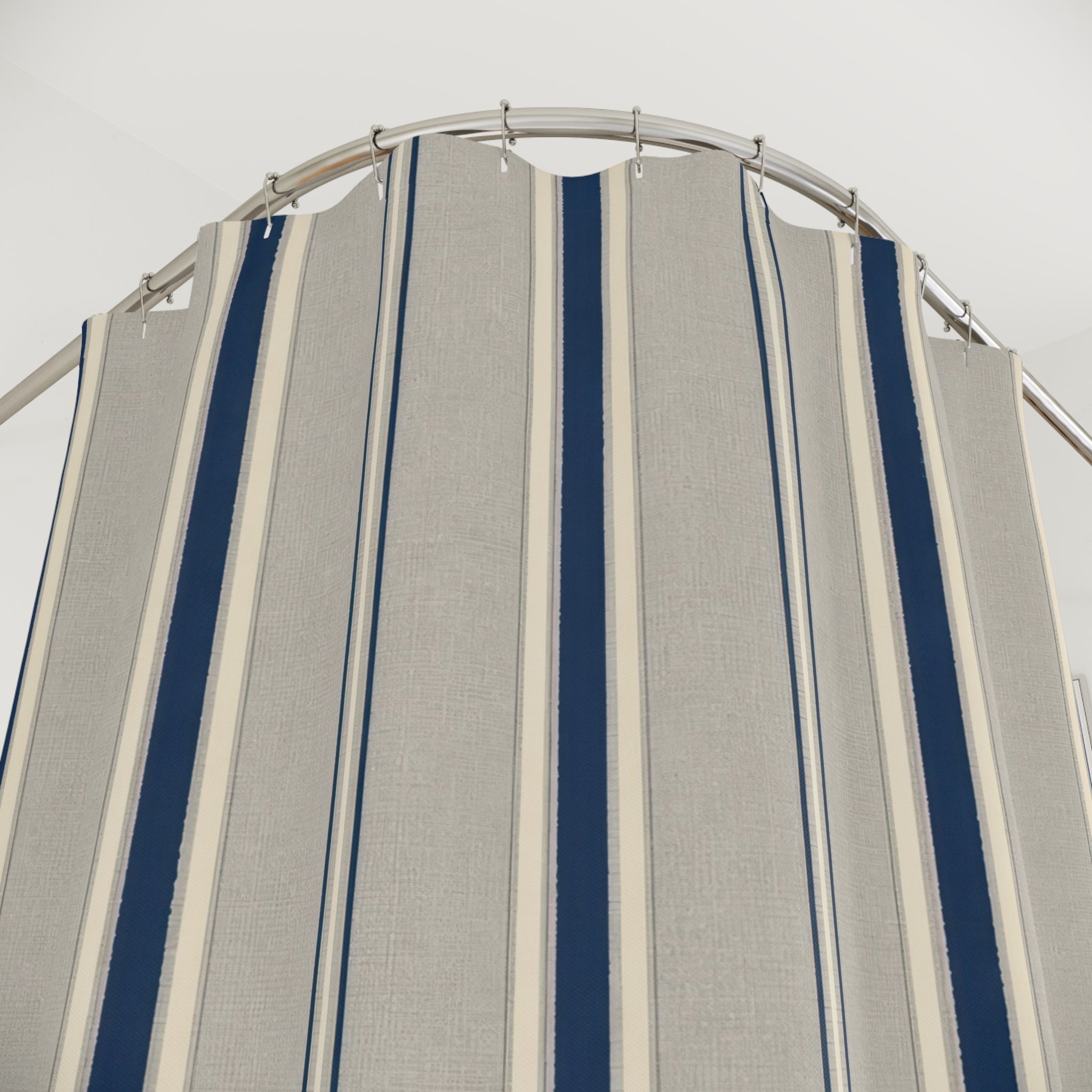 Navy Gray Cream Pinstripe Shower Curtain