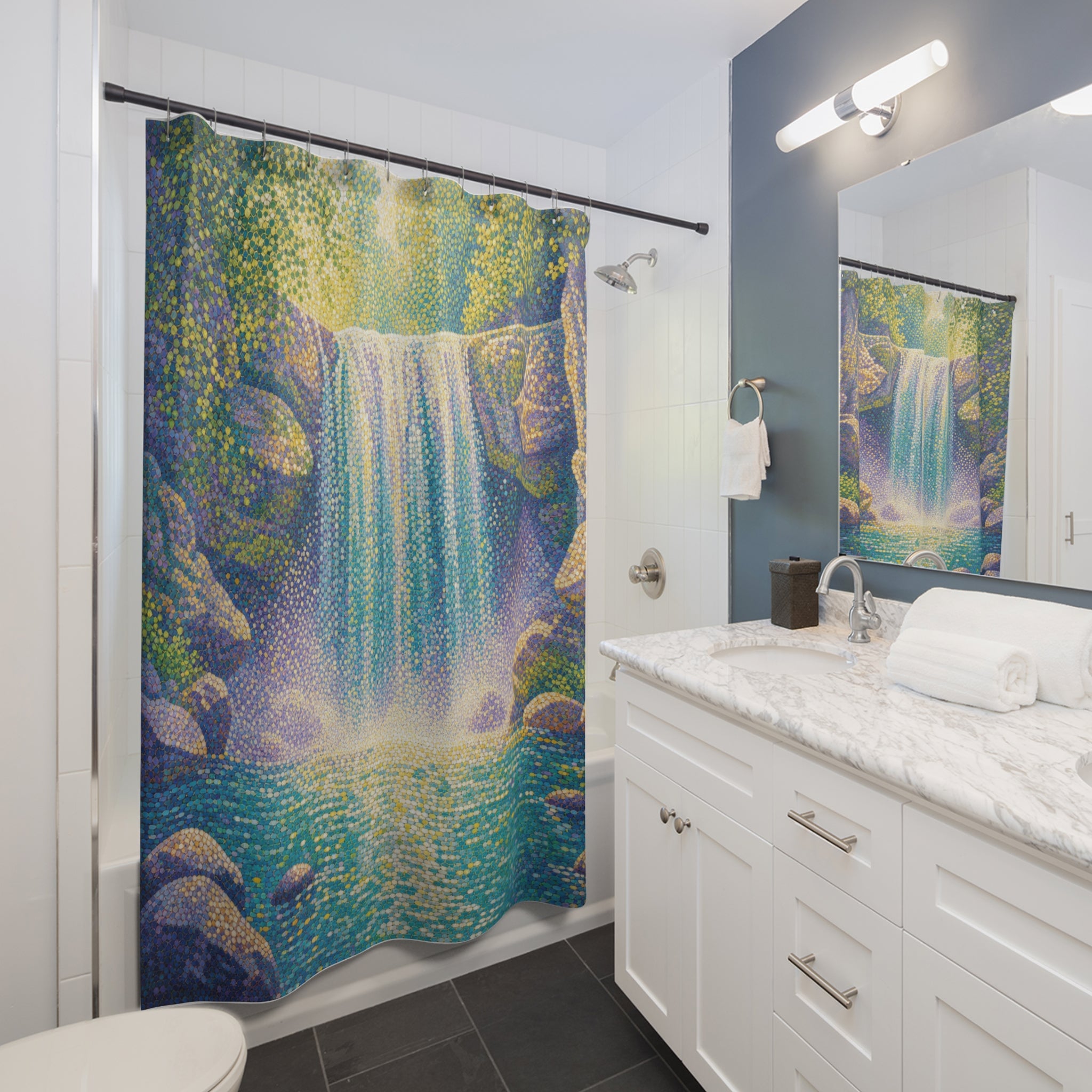 Pointillist Color Landscape Print Shower Curtain