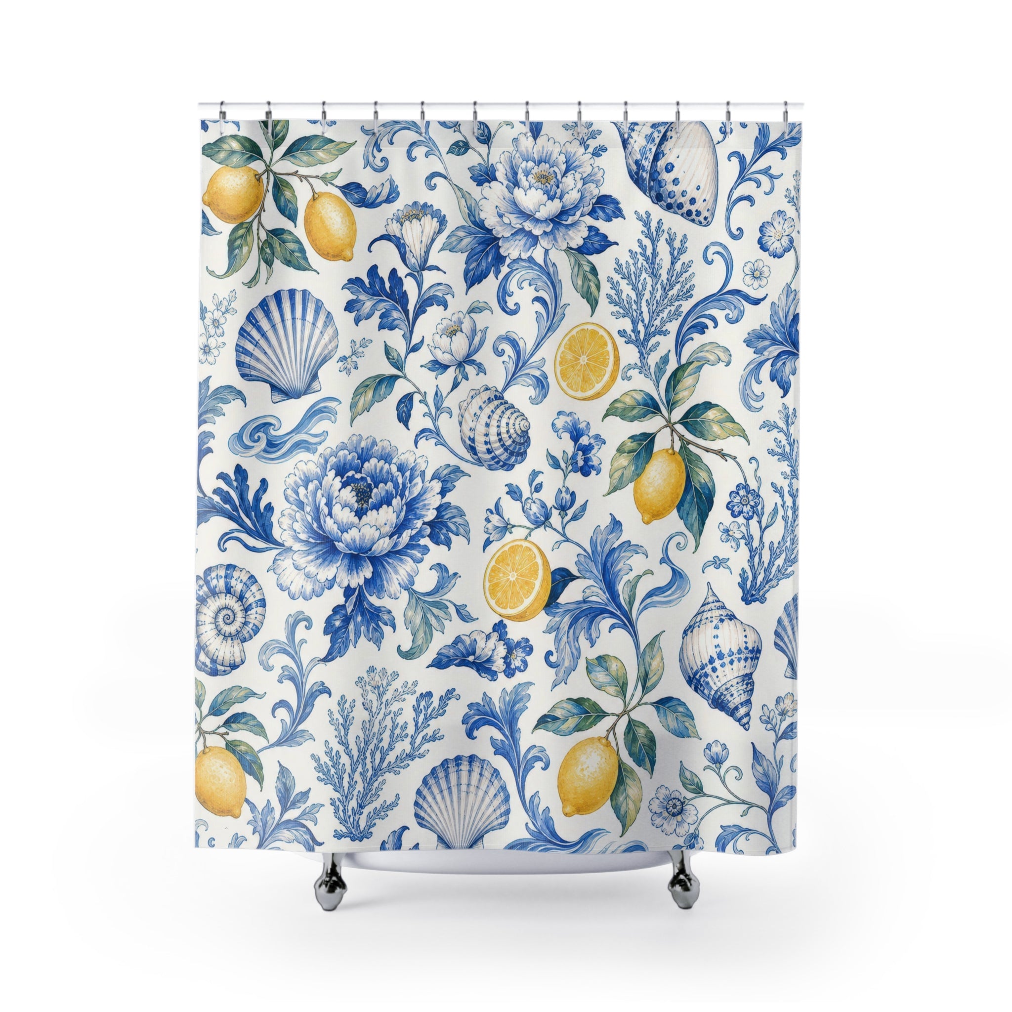 Blue Lemon Toile Shower Curtain