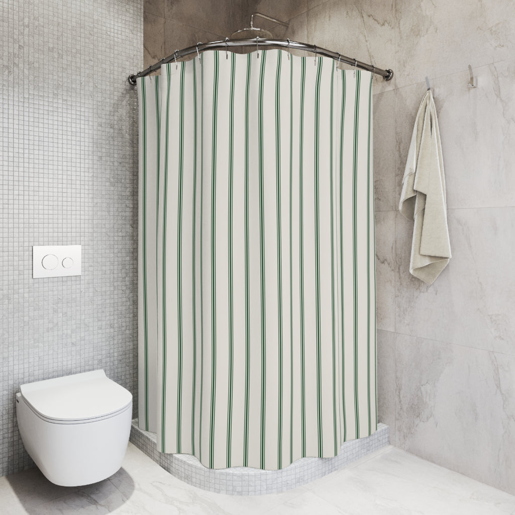 Green Ticking Stripe Shower Curtain