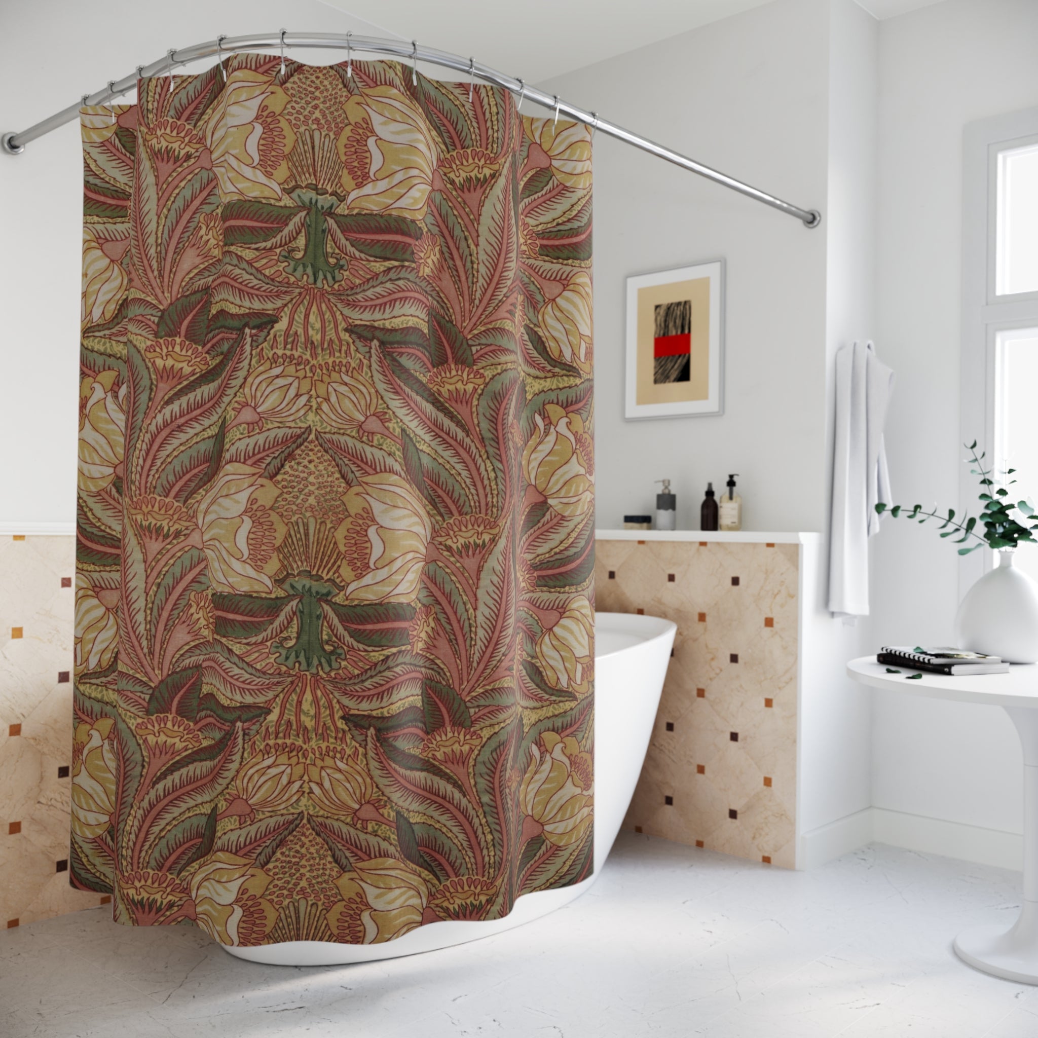 Art Nouveau Tulip Shower Curtain – Cream & Ochre