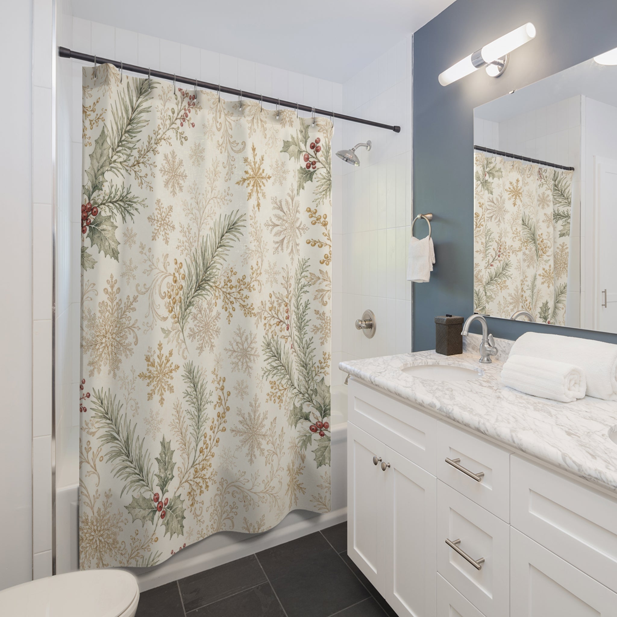 Soft Pine Snowflake Shower Curtain