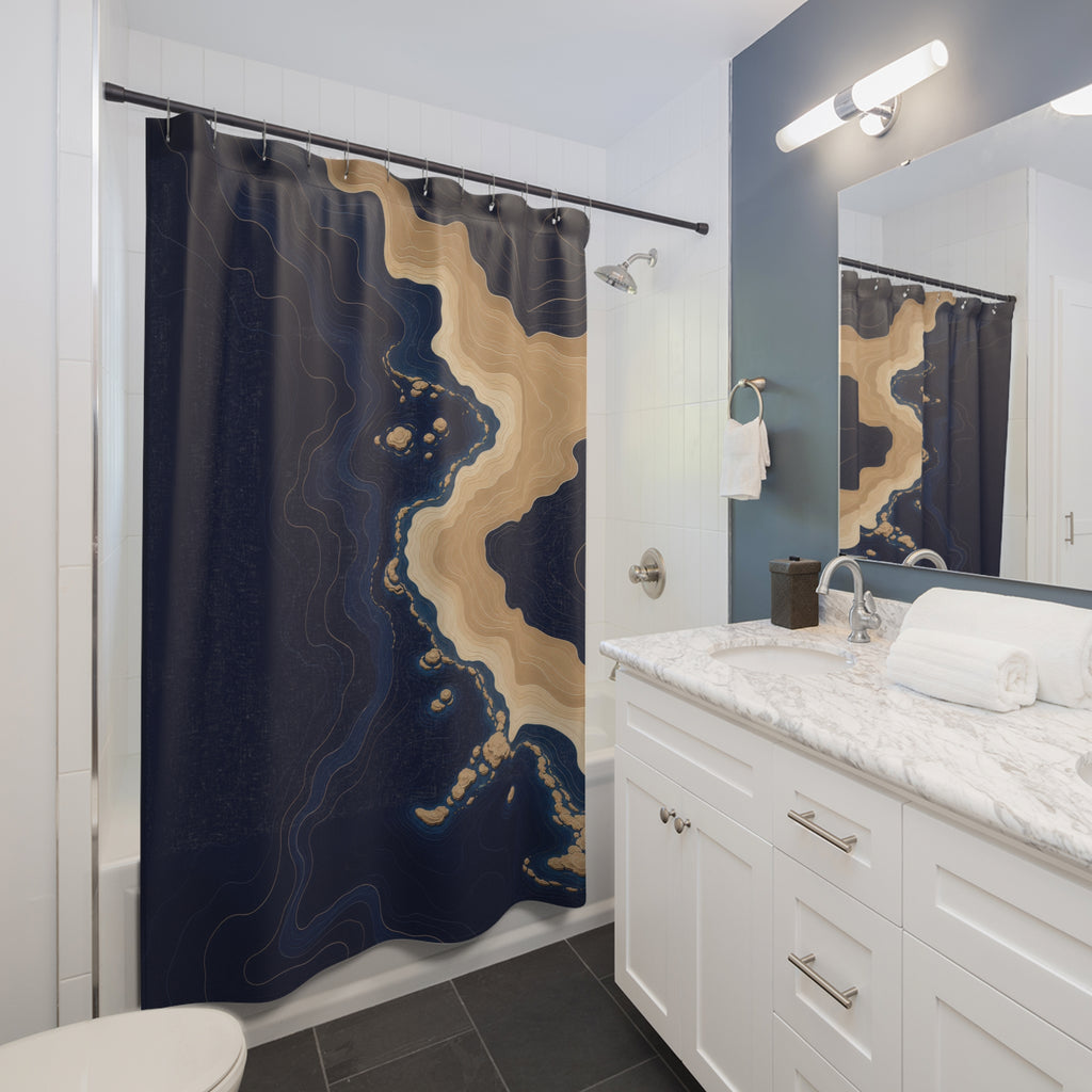 Coastal Contours Navy and Beige Shower Curtain