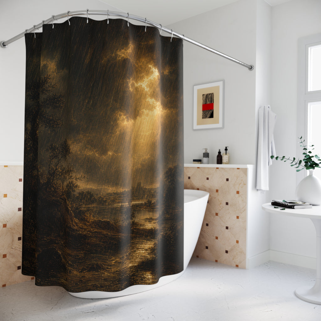 Gold Chiaroscuro Storm Print Shower Curtain
