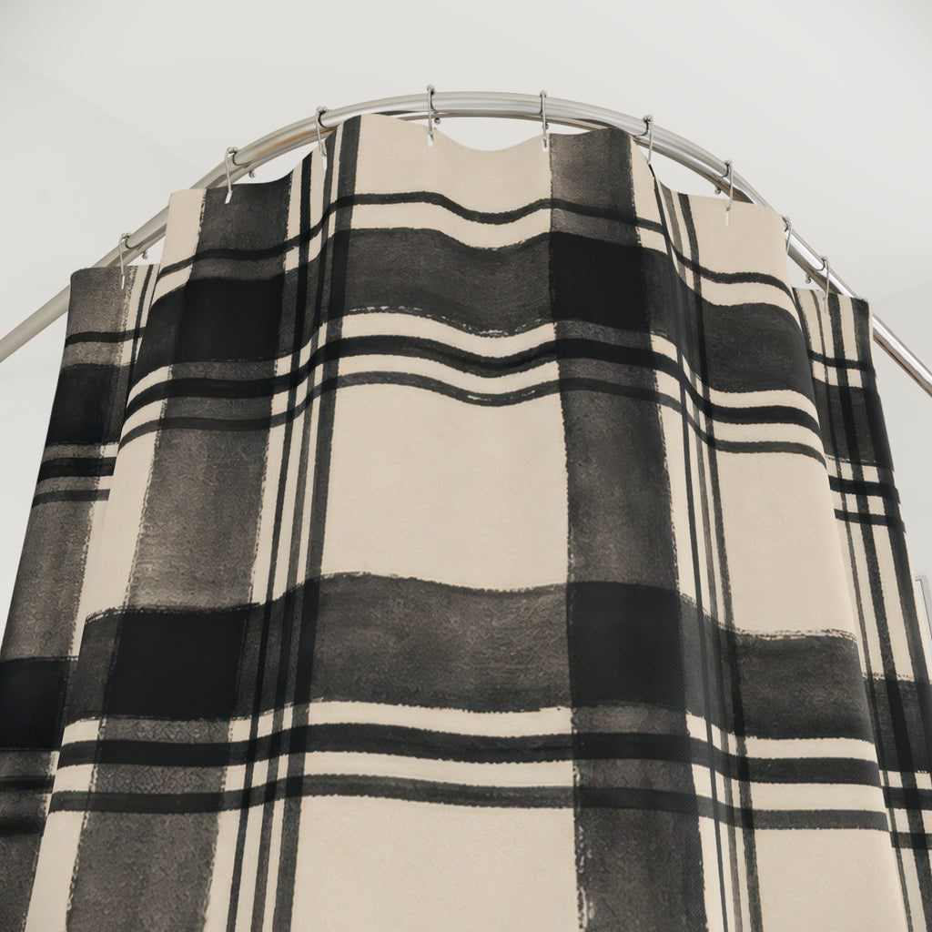 Black Cream Farmhouse Check Shower Curtain