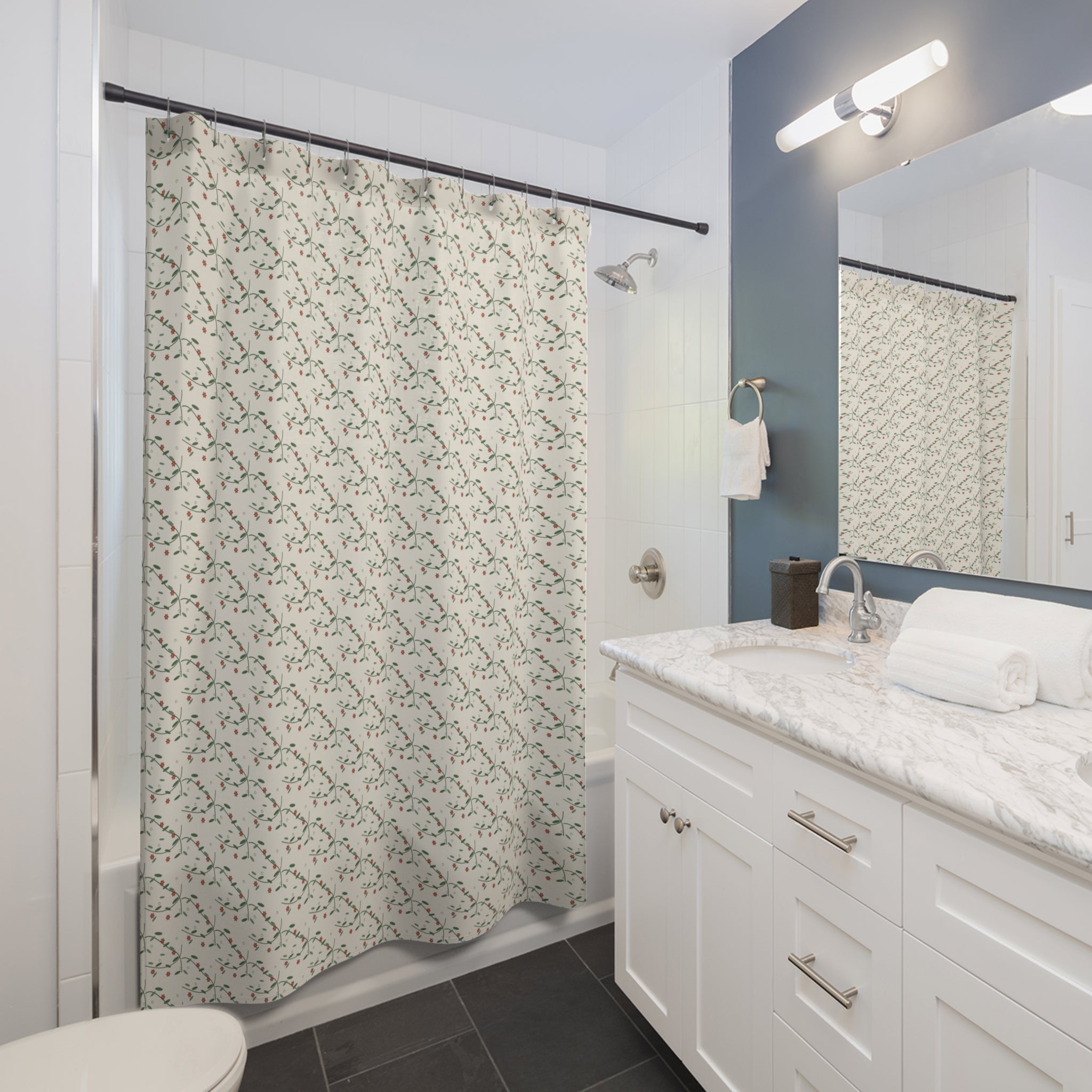 Art Nouveau Vine Shower Curtain – Sage Green & Cream