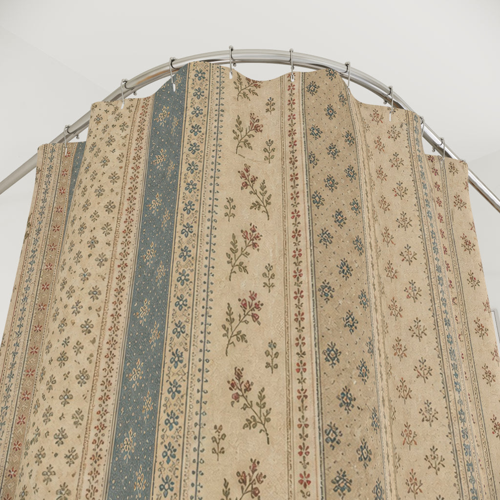 Vintage Farmhouse Beige Striped Shower Curtain